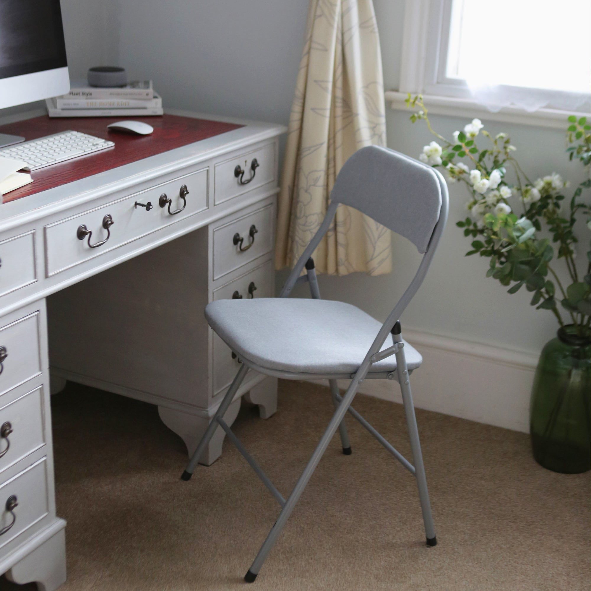 Grey Fabric Padded Folding Chair