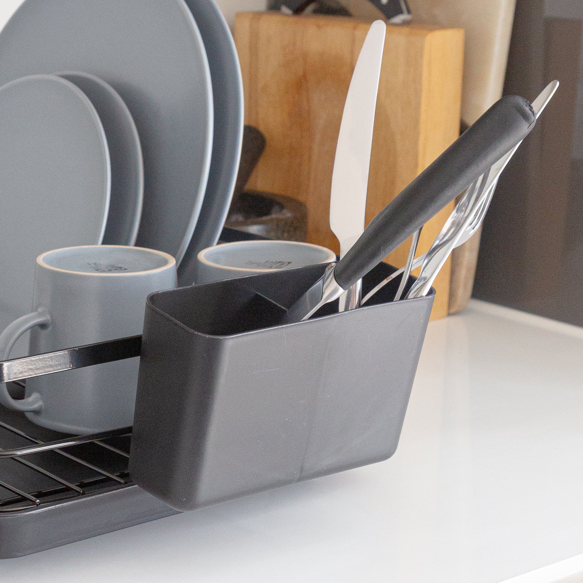 Metal Dish Drainer Rack with Drip Tray - Black