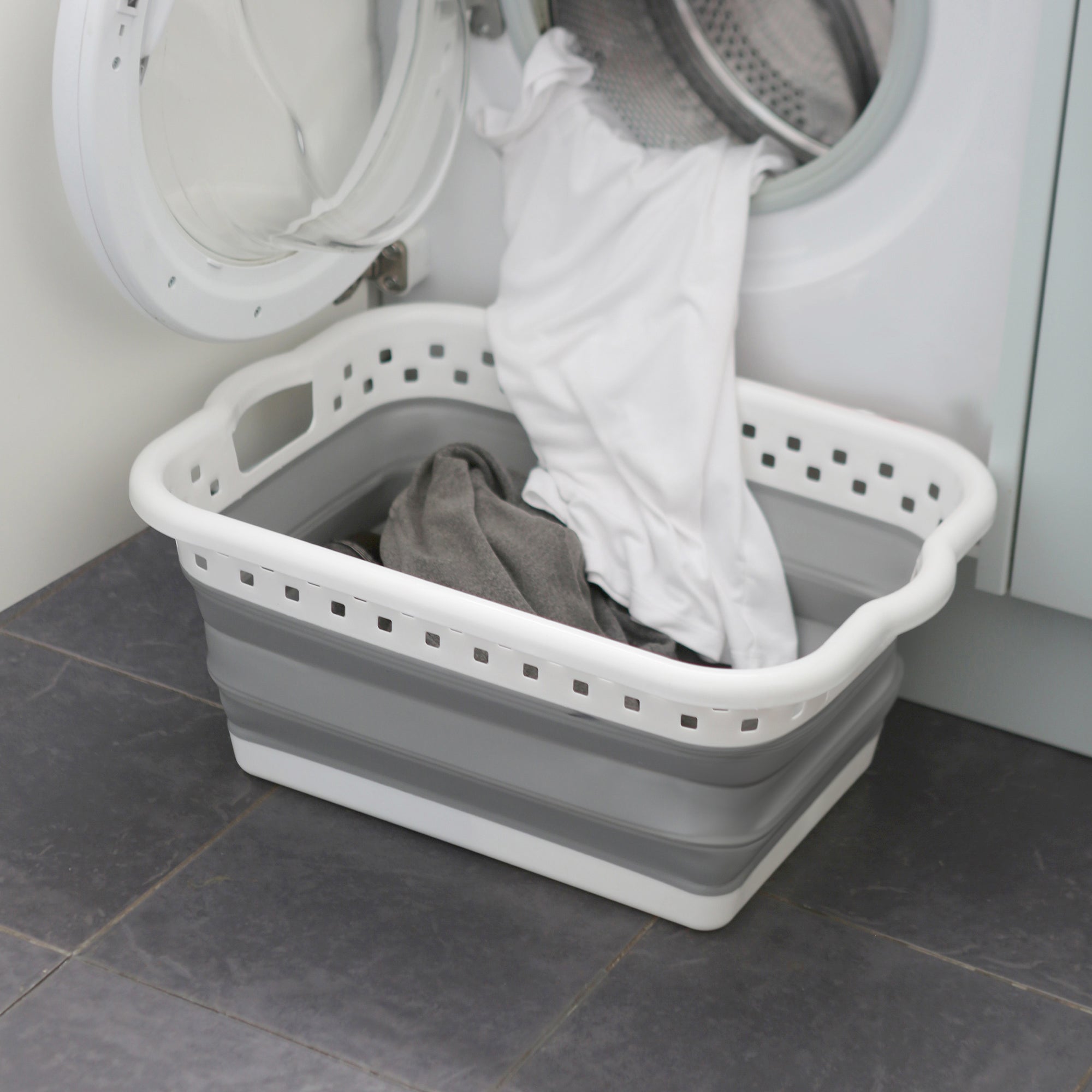 42L Collapsible Laundry Basket - White/Grey