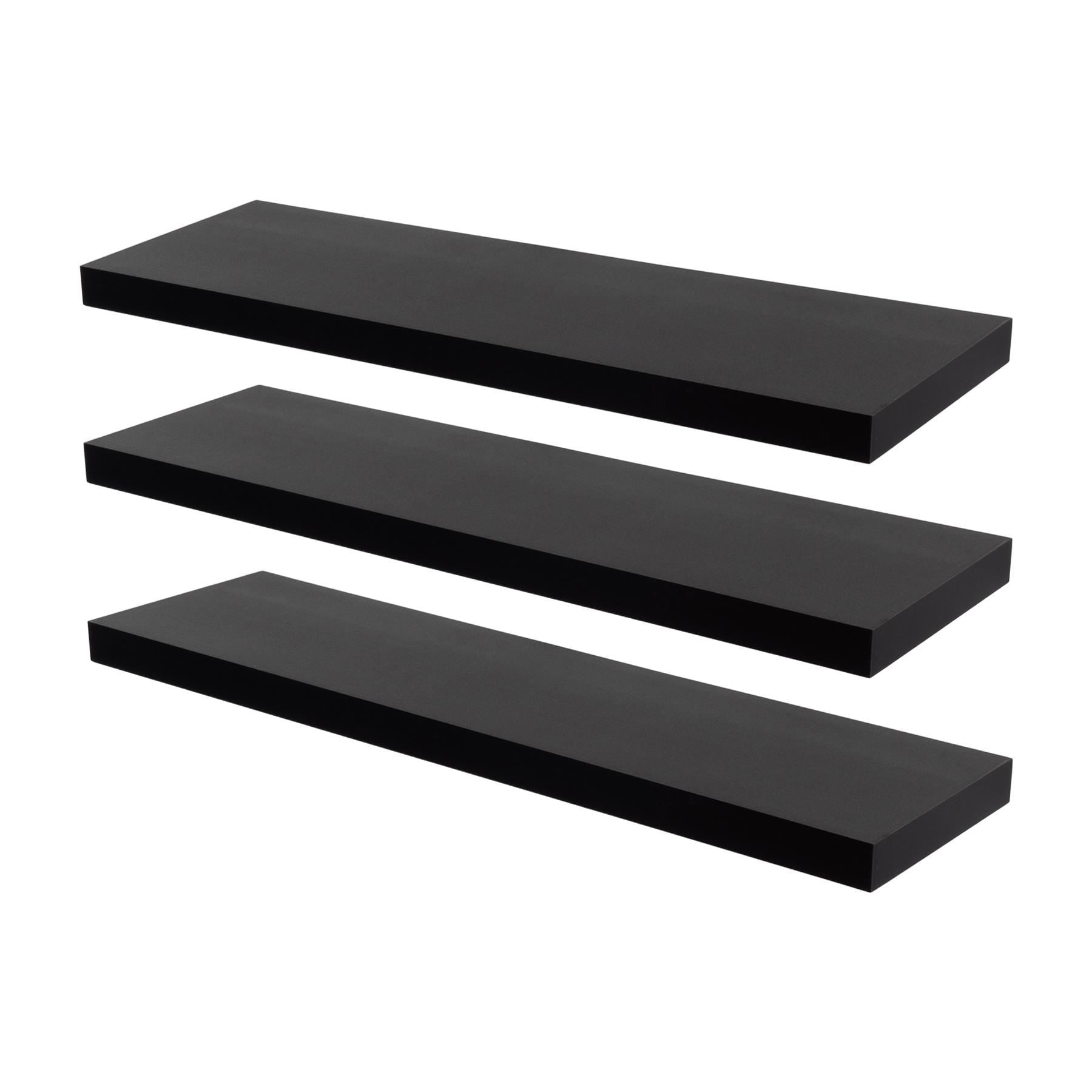 80cm Black Modern Floating Shelves - Pack of Three
