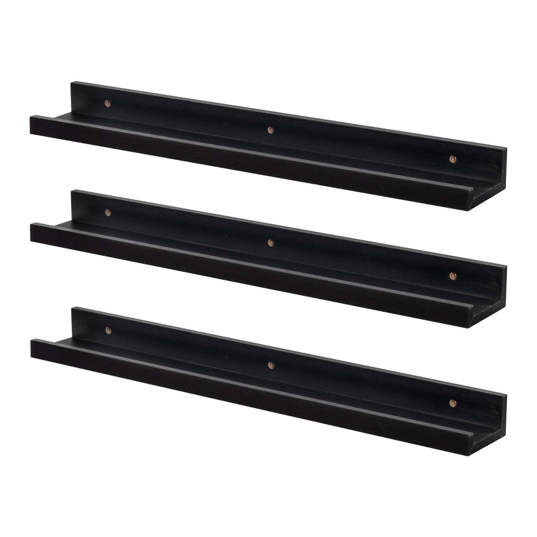 57cm Black Floating Picture Ledge Shelves - Pack of Three