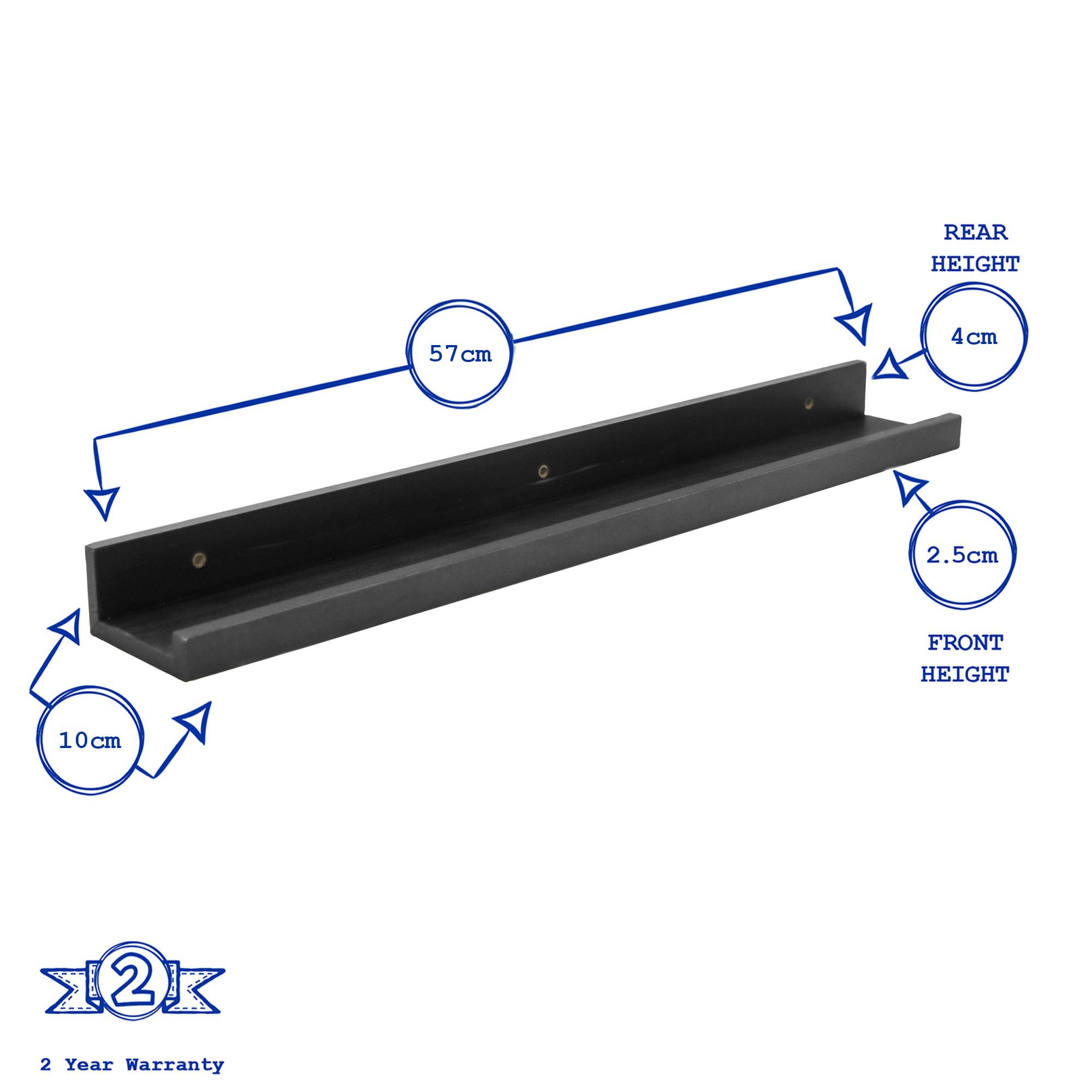 57cm Black Floating Picture Ledge Shelf