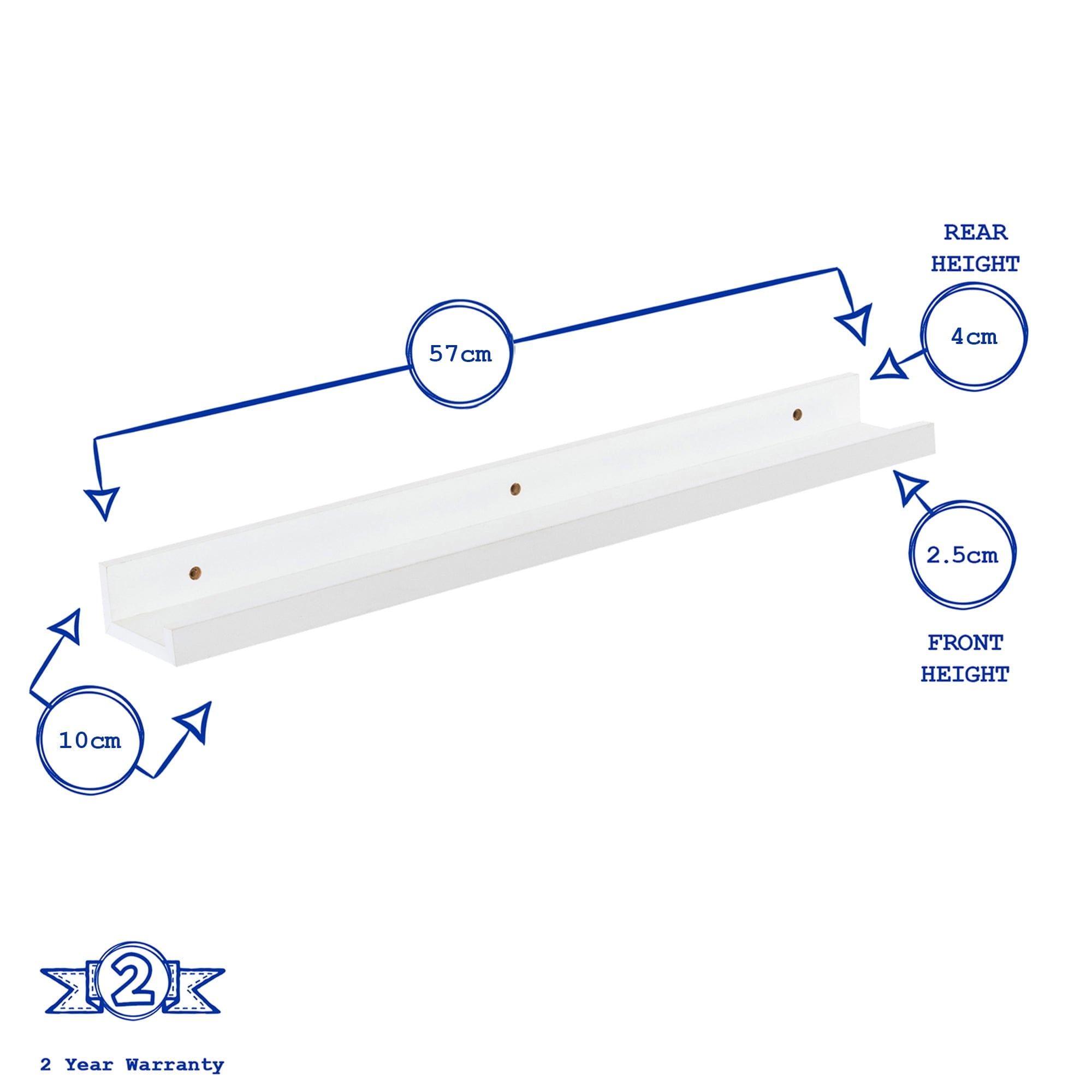 57cm White Floating Picture Ledge Shelves - Pack of Two