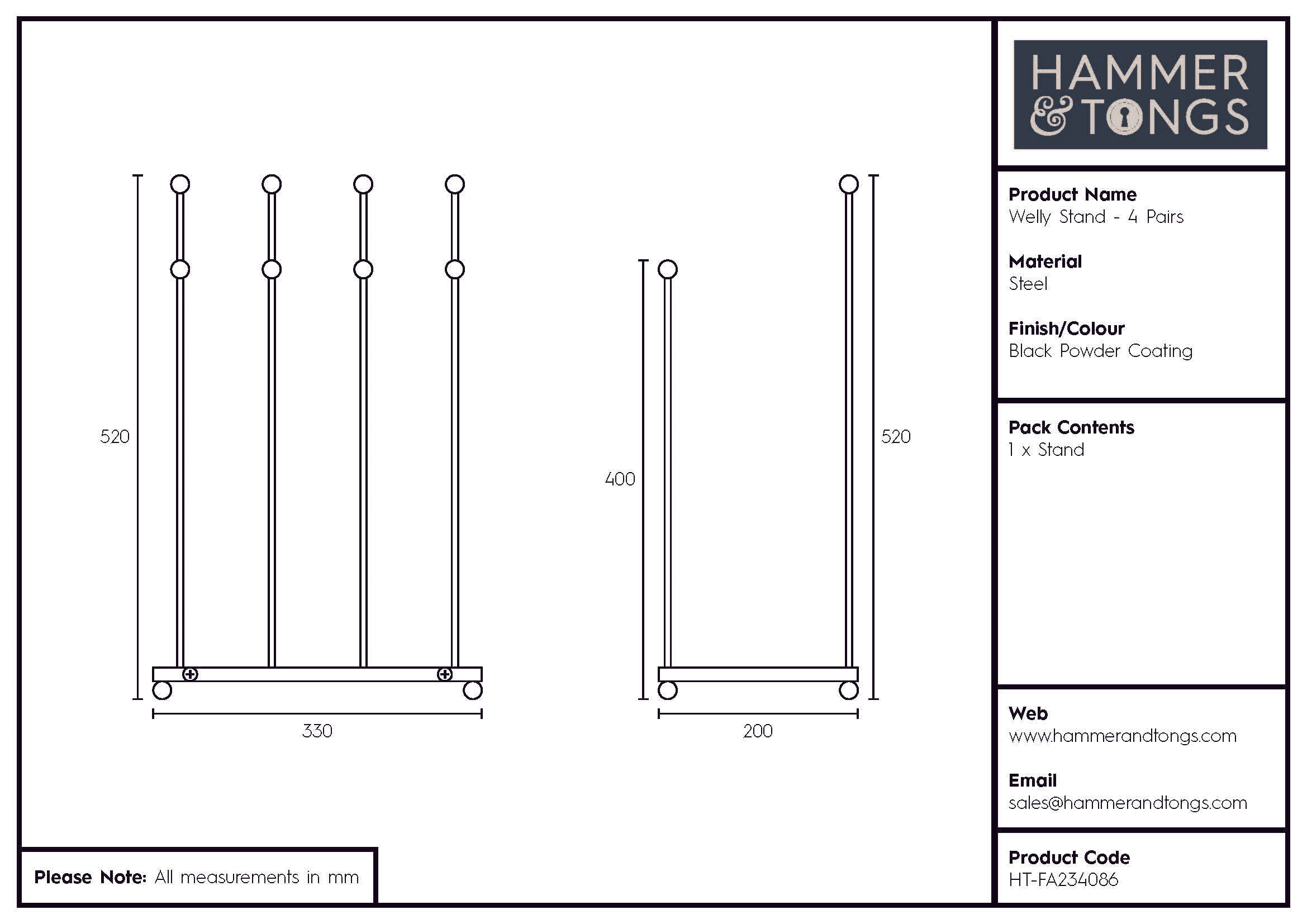 4 Pair Steel Wellington Boot Rack