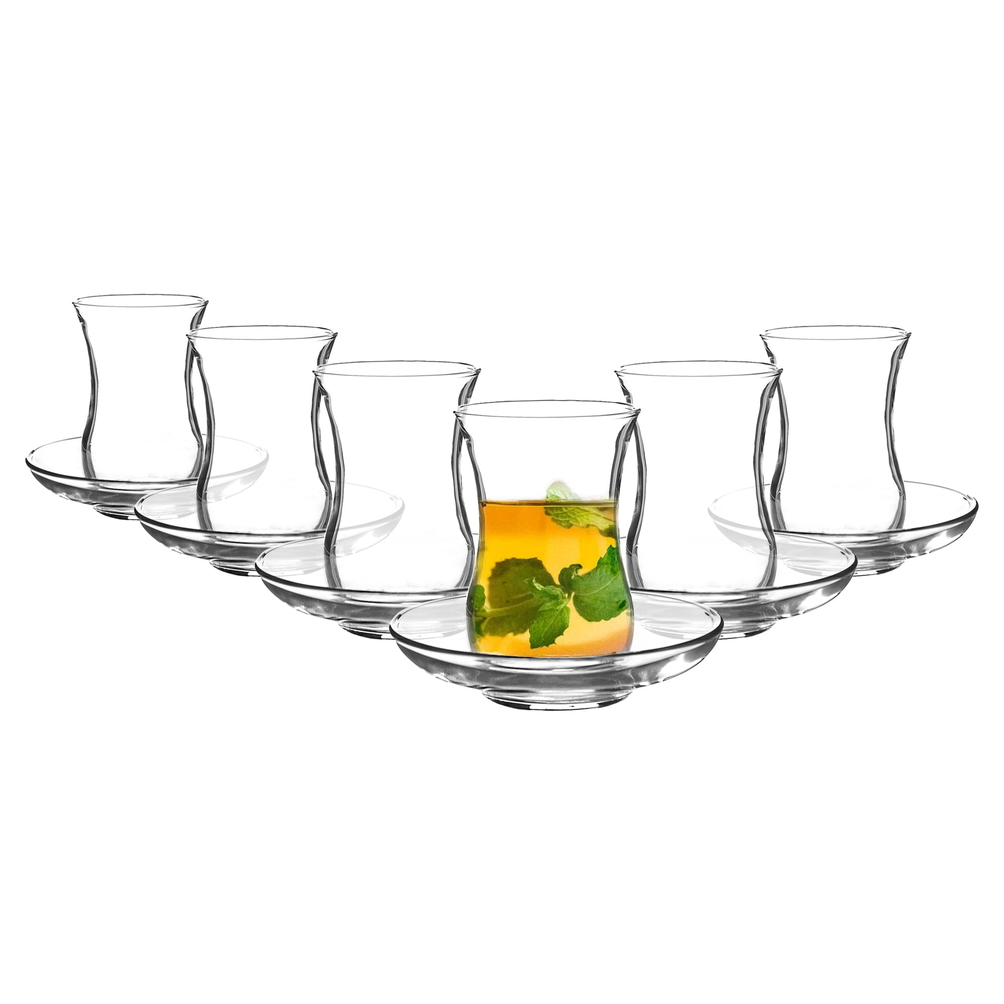LS 115ml Klasik Glass Turkish Tea Cups & Saucers - 6 Sets - By LAV