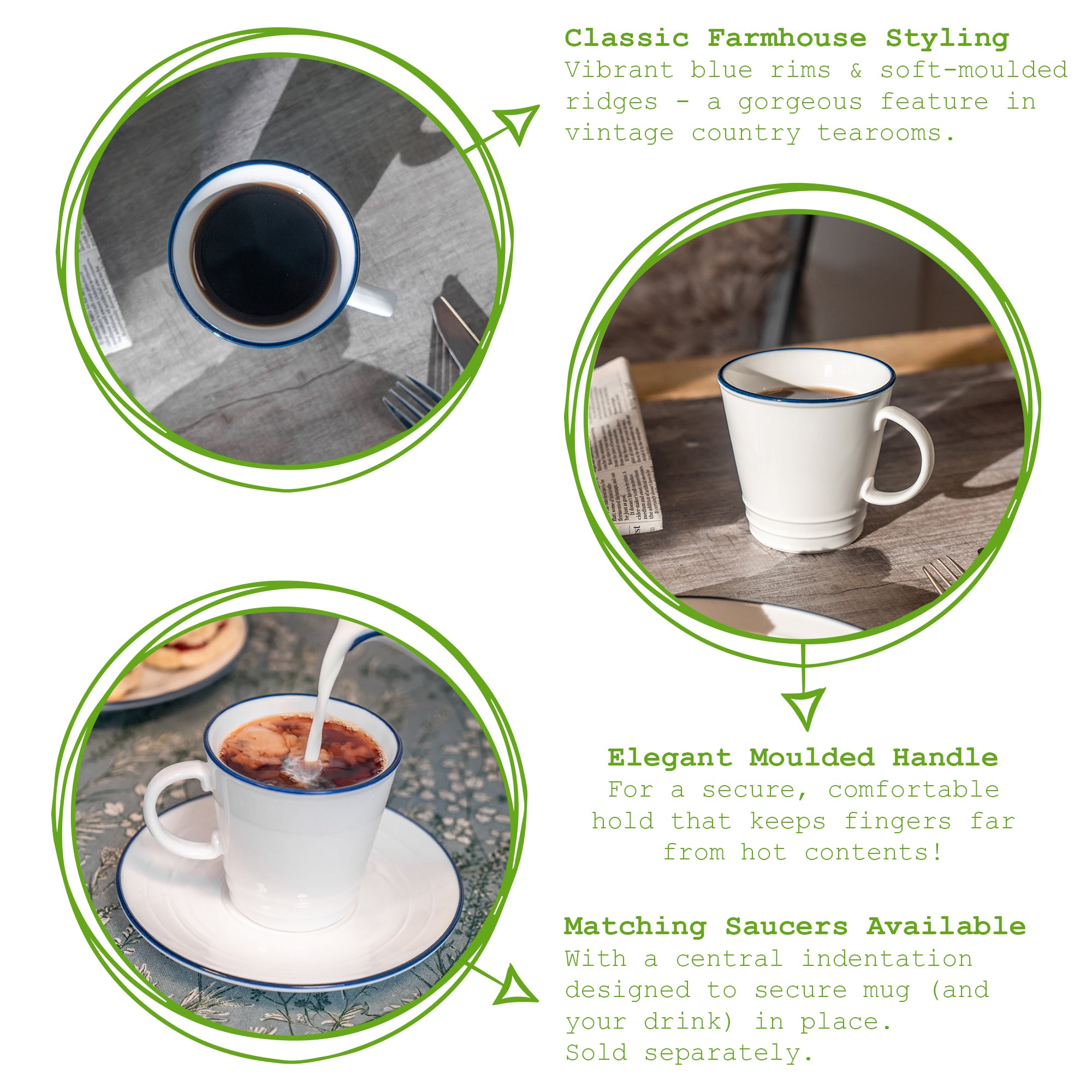 270ml Farmhouse White Porcelain Teacups - Pack of Six