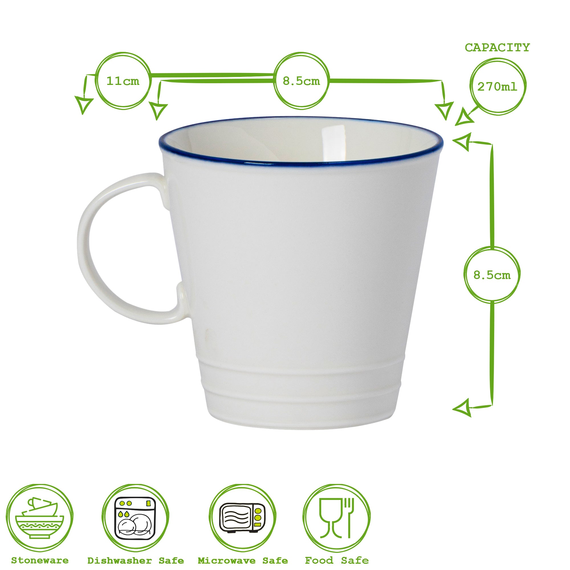 270ml Farmhouse White Porcelain Teacups - Pack of Six