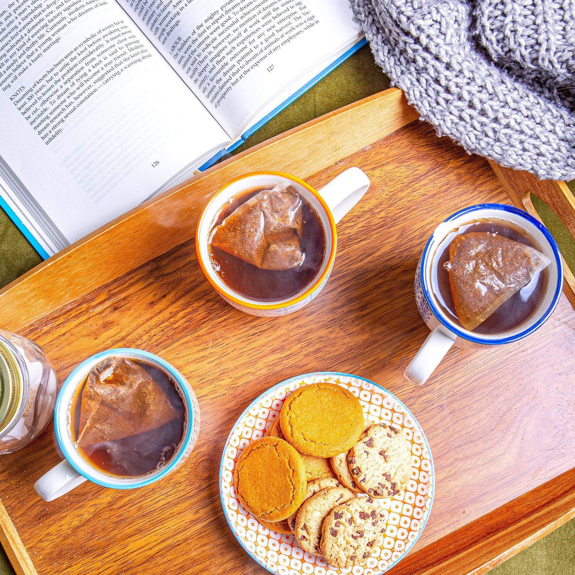 360ml Floral Multicoloured Hand Printed Stoneware Coffee Mugs - Pack of Six