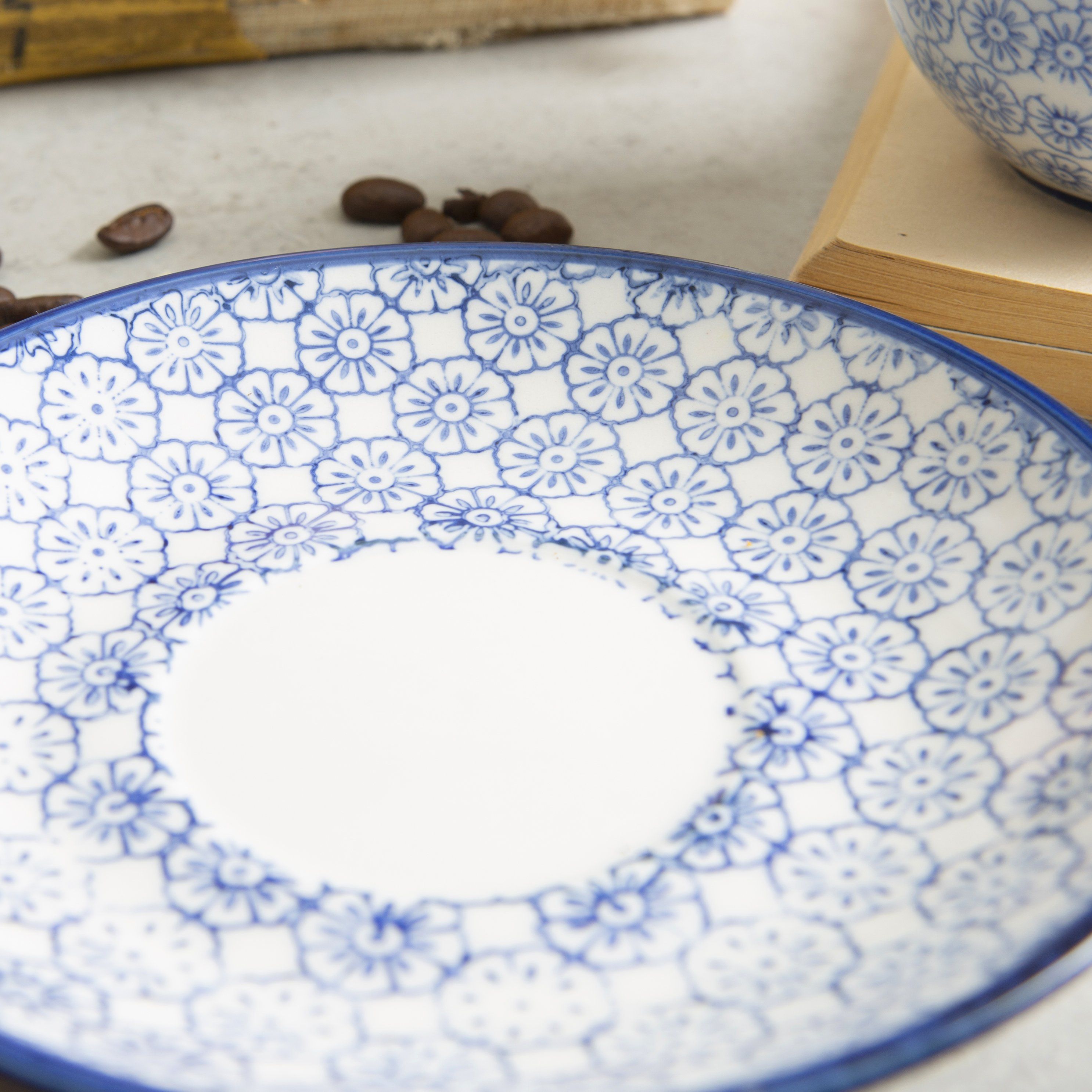 14.5cm Navy Hand Printed Stoneware Cappuccino Saucers - Pack of Six