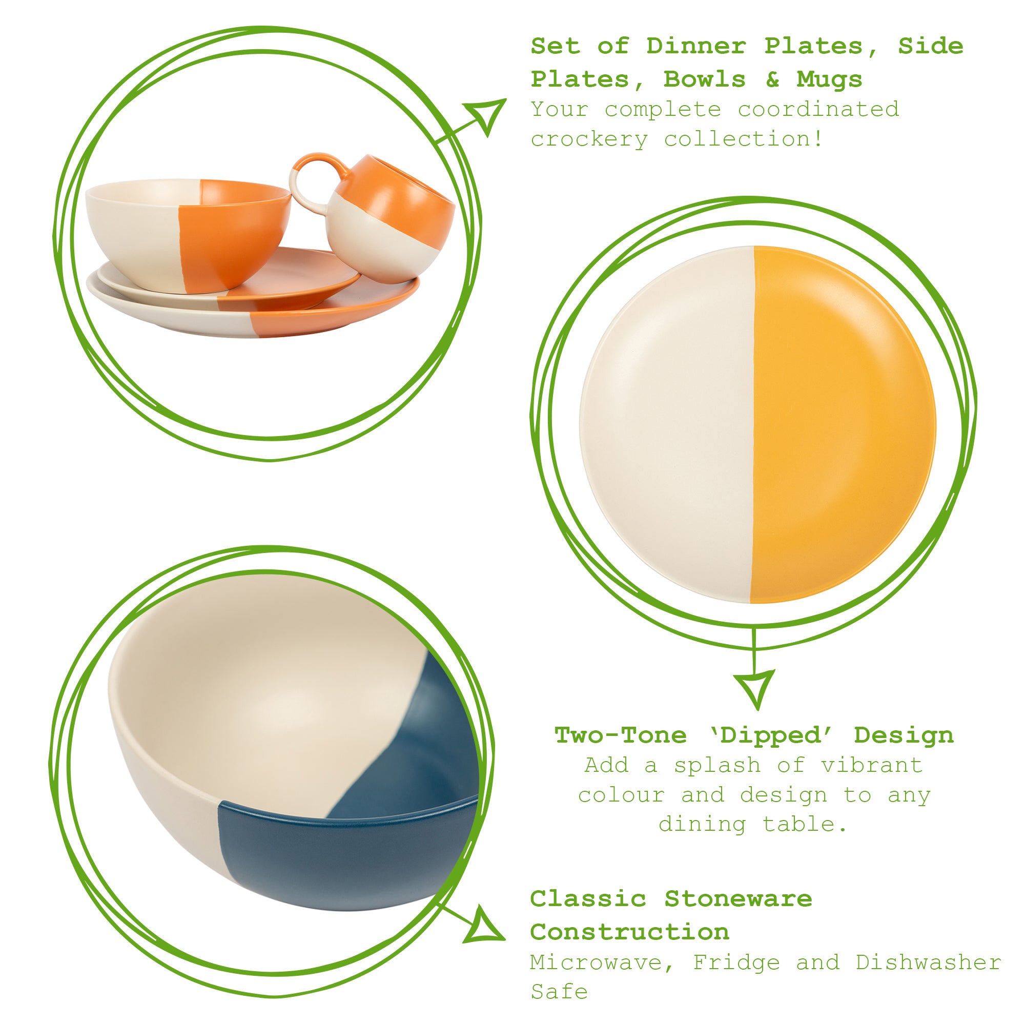 16pc Colour Block Stoneware Dinner Set