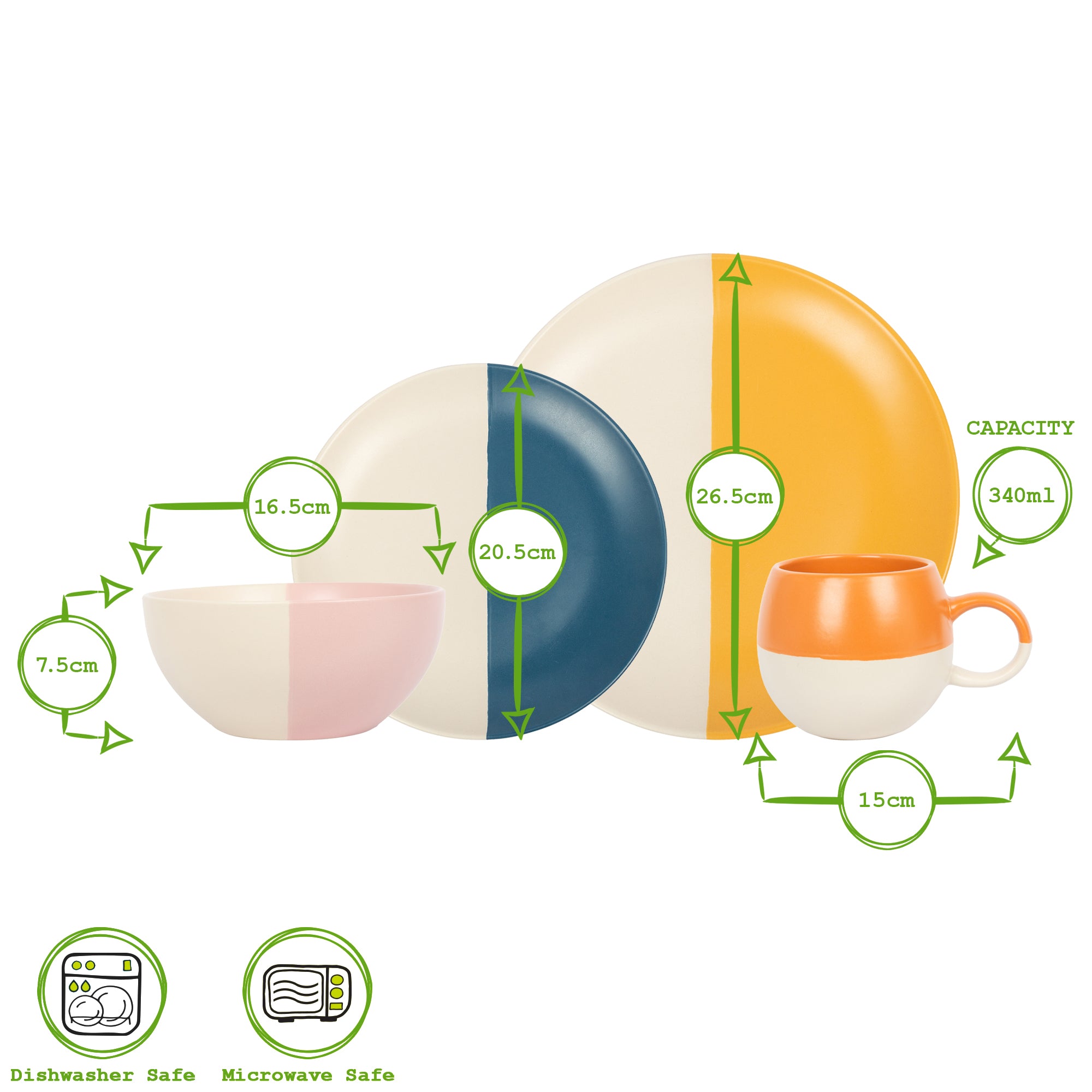 16pc Colour Block Stoneware Dinner Set