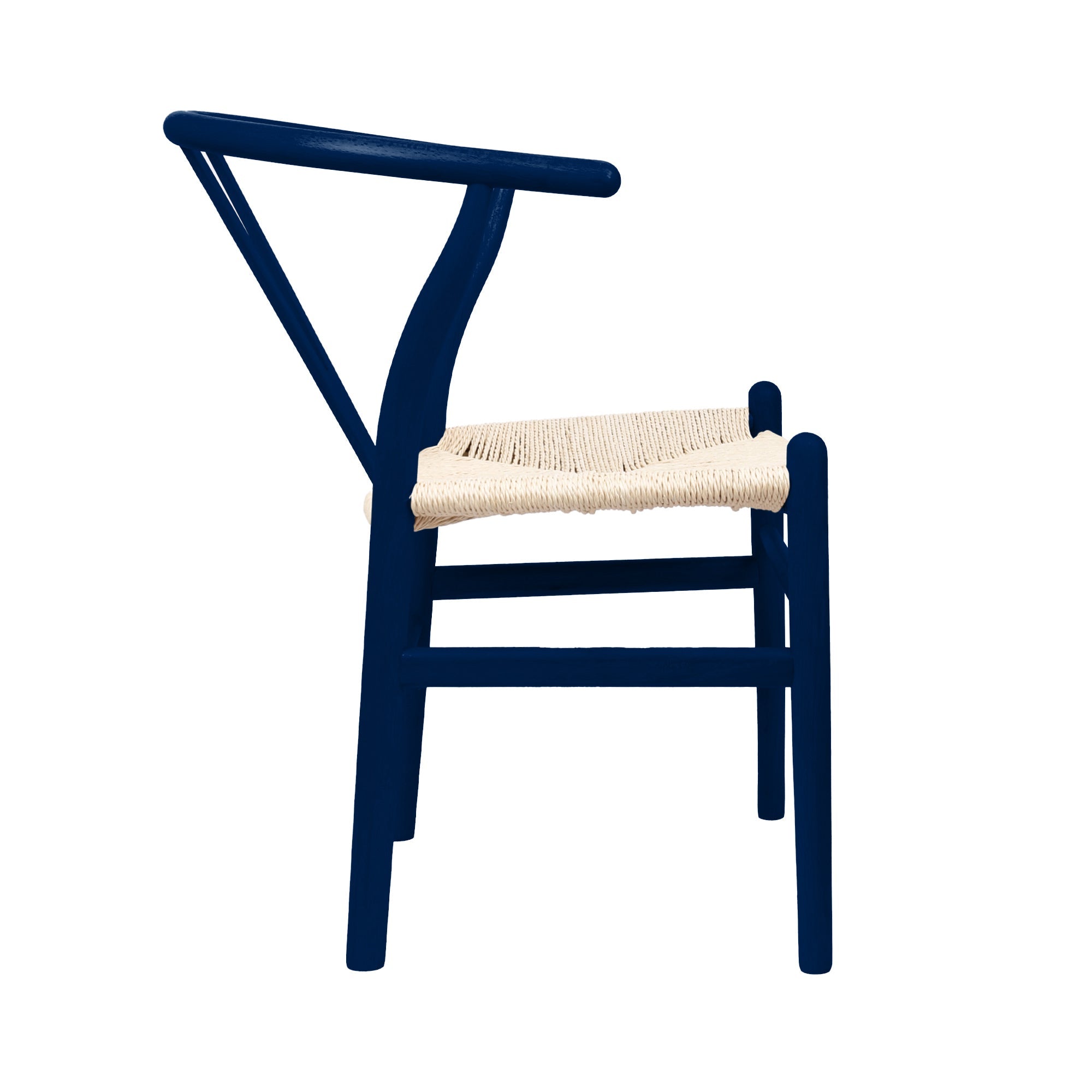 Blue Wooden Wishbone Dining Chair with Beige Weave