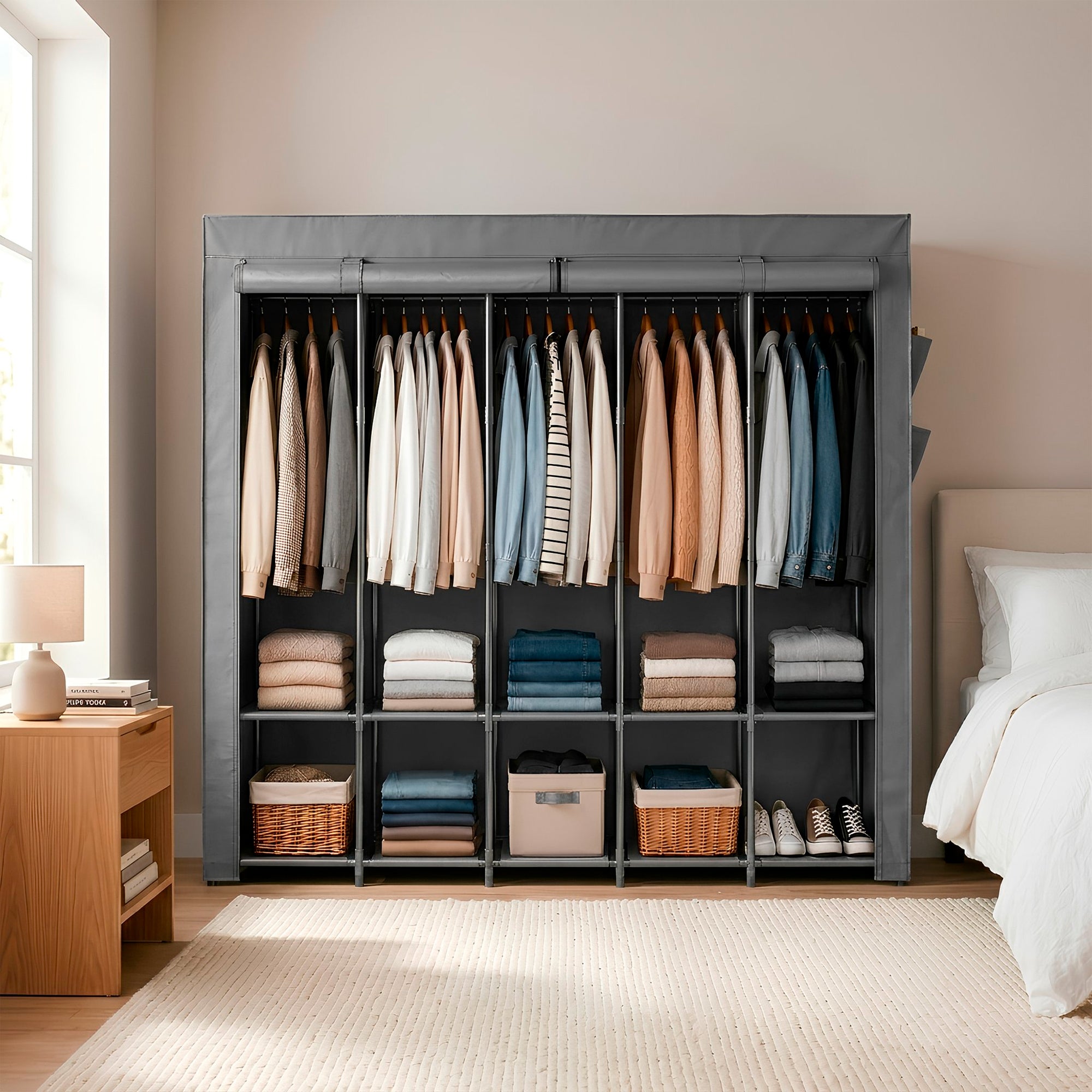 Portable Fabric Wardrobe - 211 x 45 x 167cm - Grey