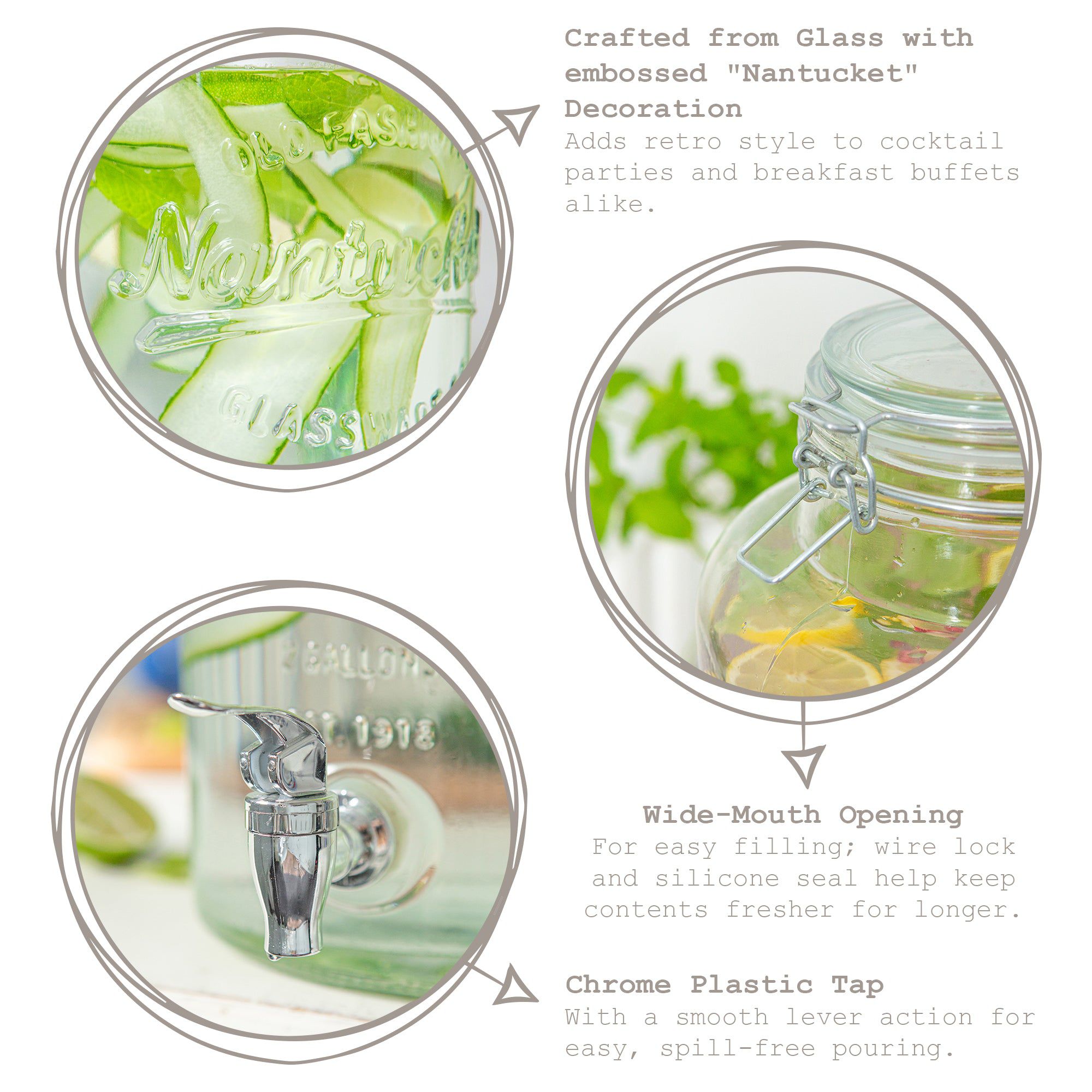 8.7L Glass Drinks Dispenser with Tap & Chrome Stand