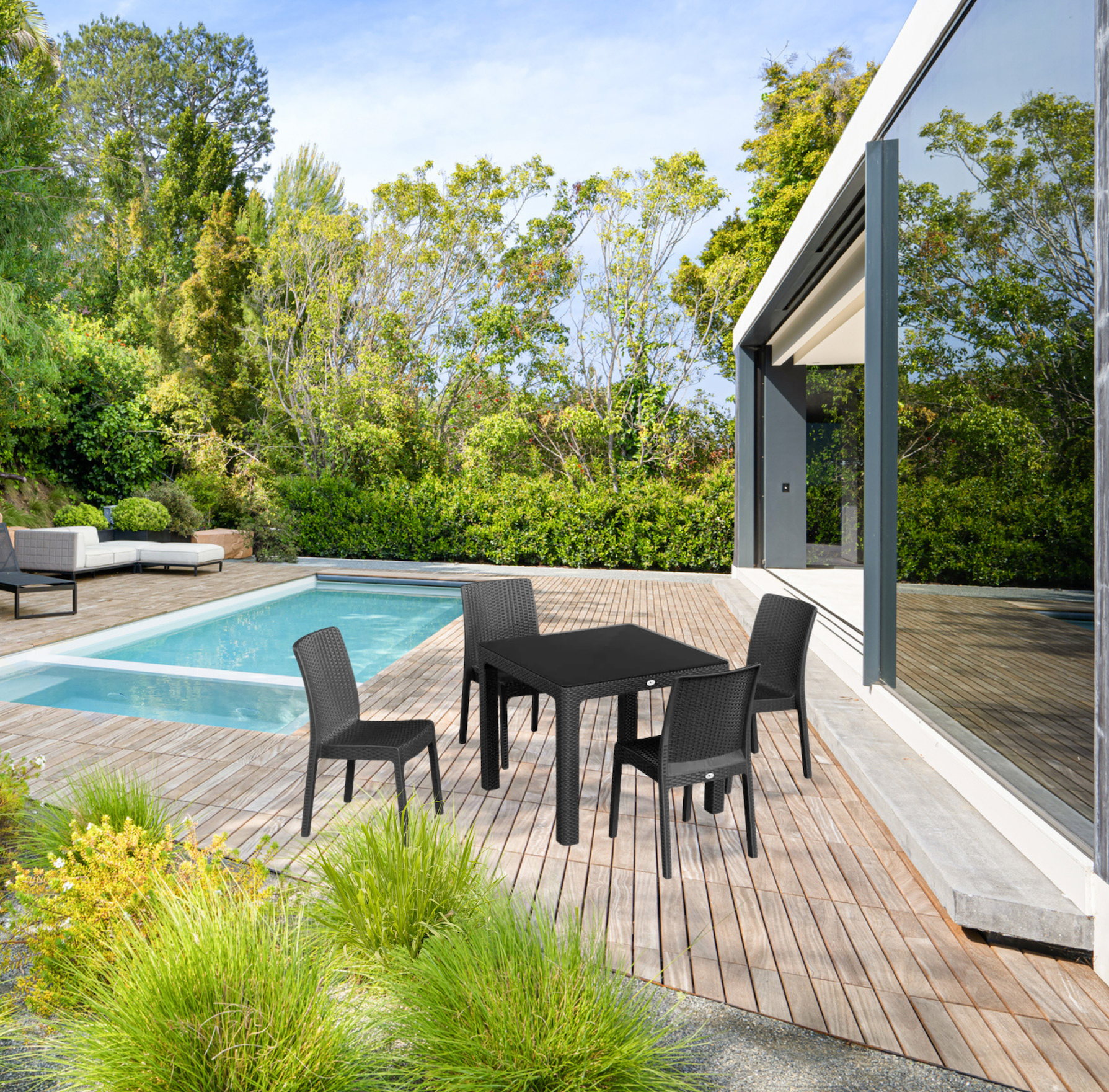 5 piece Noble Square Rattan Garden Furniture Set Set - 90cm x 90cm - Anthracite