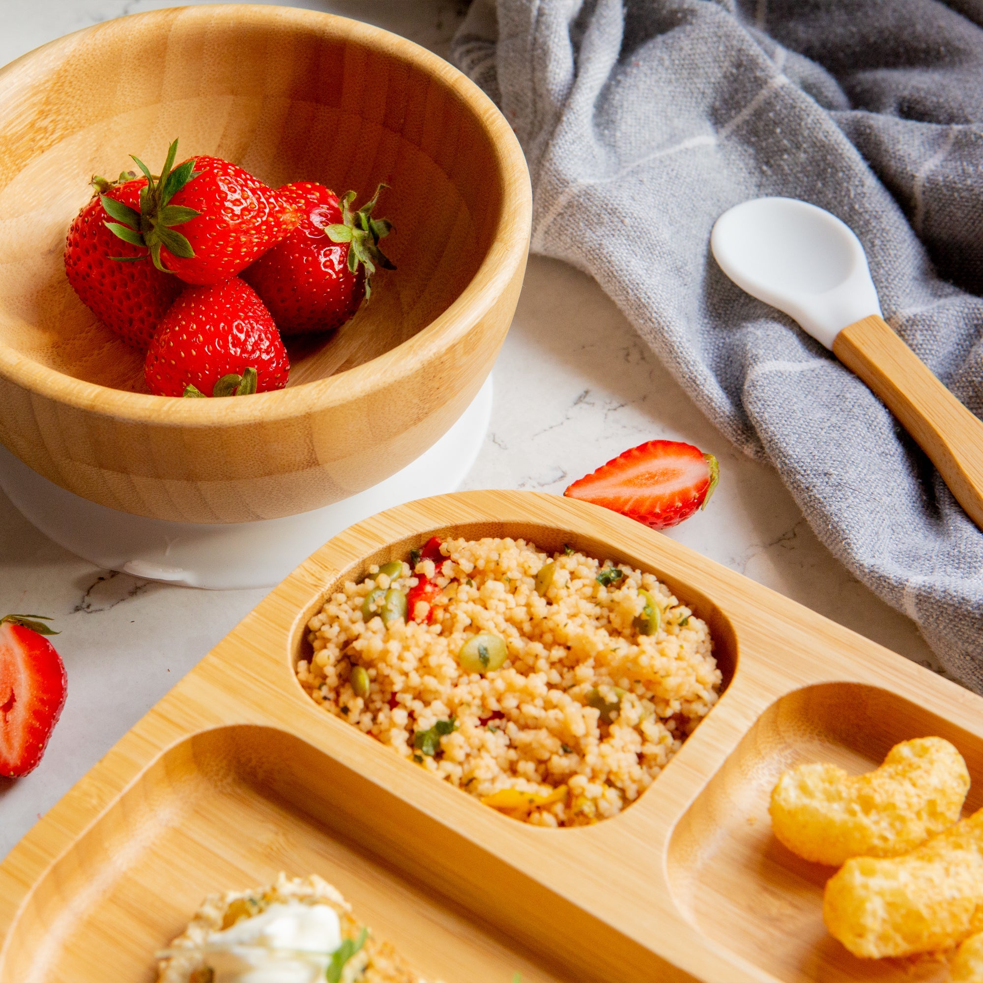 Square Divider Bamboo Suction Dinner Set