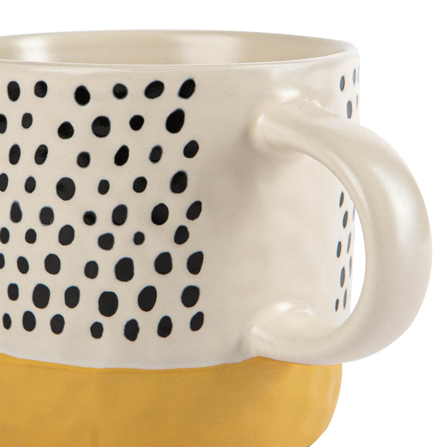 385ml Yellow Colour Block Spot Portuguese Stoneware Coffee Mugs - Pack of Six