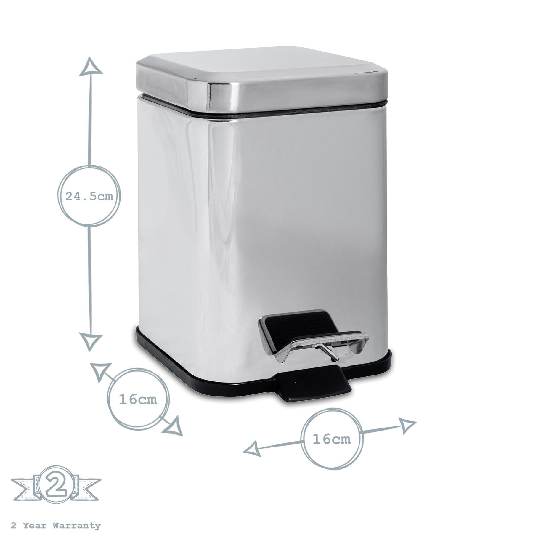 3L Chrome Square Bathroom Pedal Bin