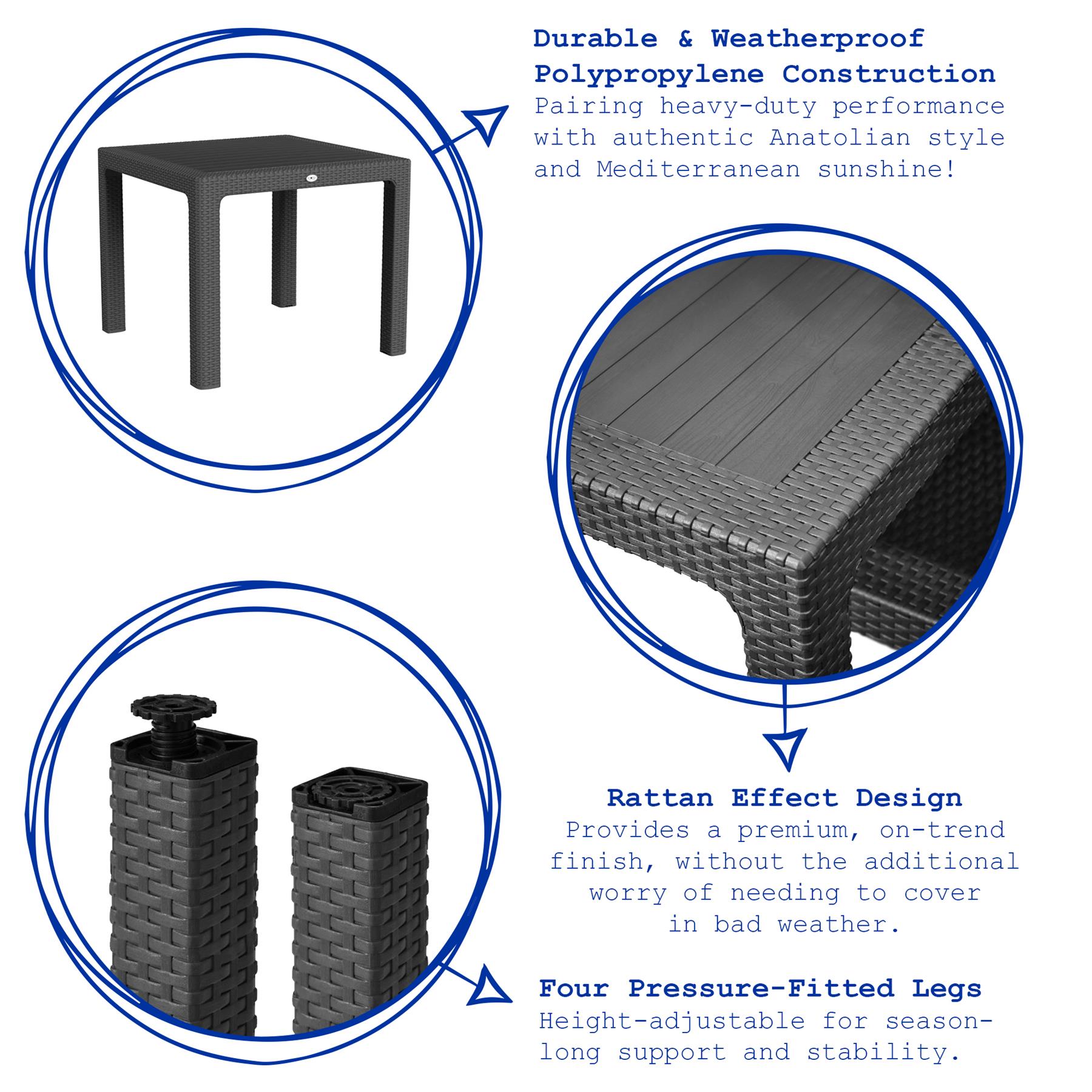 Noble Square Rattan Effect Garden Dining Table - 90cm x 90cm - Anthracite