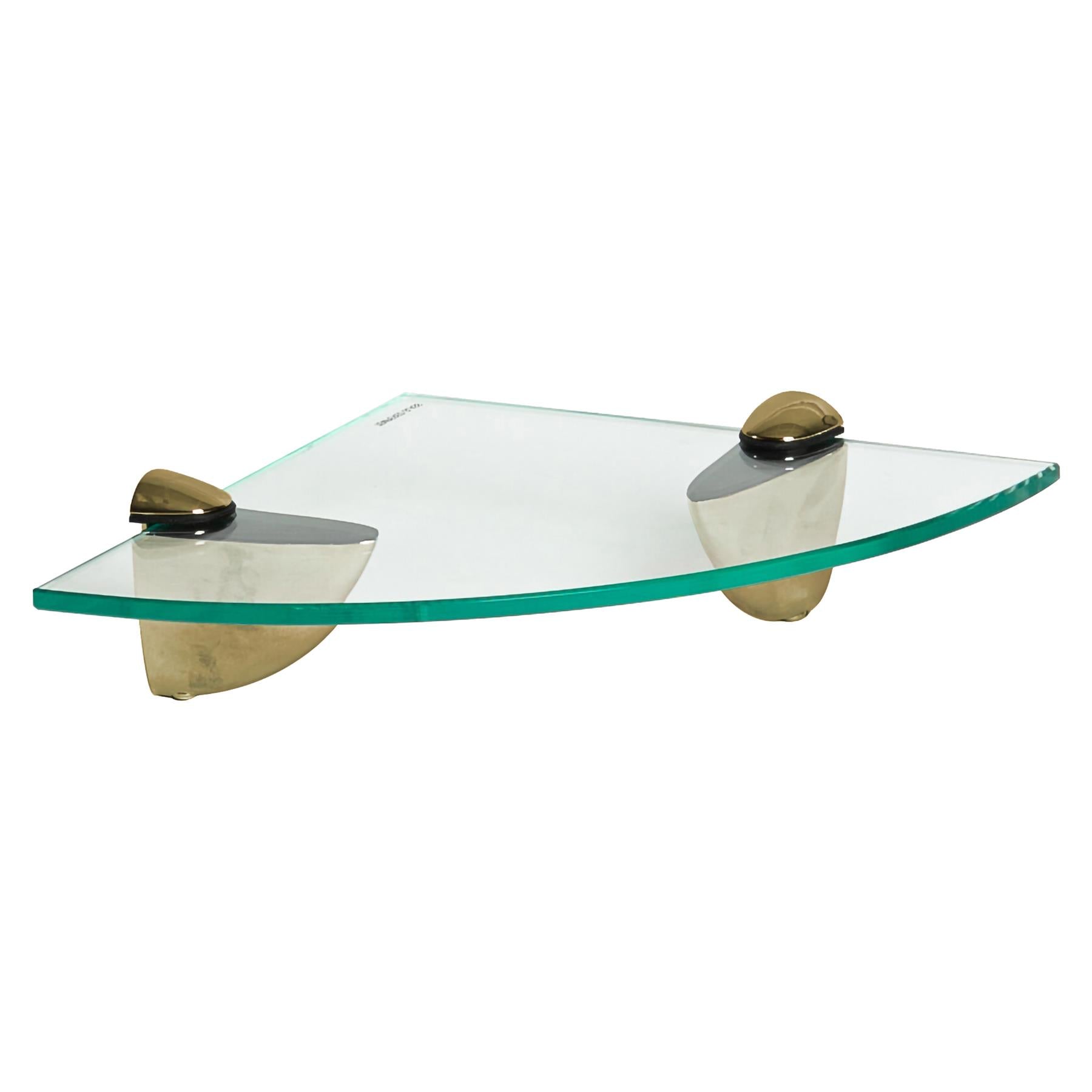 20cm Floating Glass Corner Shelf with Gold Fixings