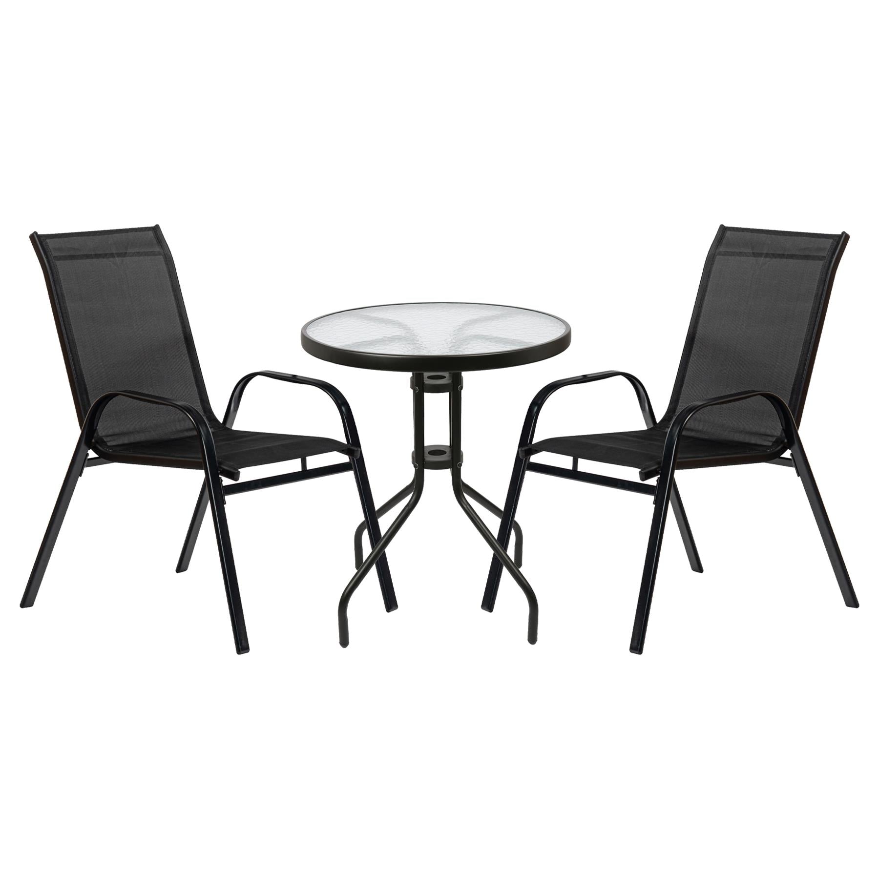 3pc Sussex Round Glass Top Patio Bistro Set - Black