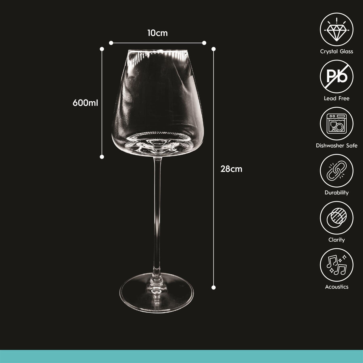 600ml Dulwich Crystal Red Wine Glasses - Pack of 6