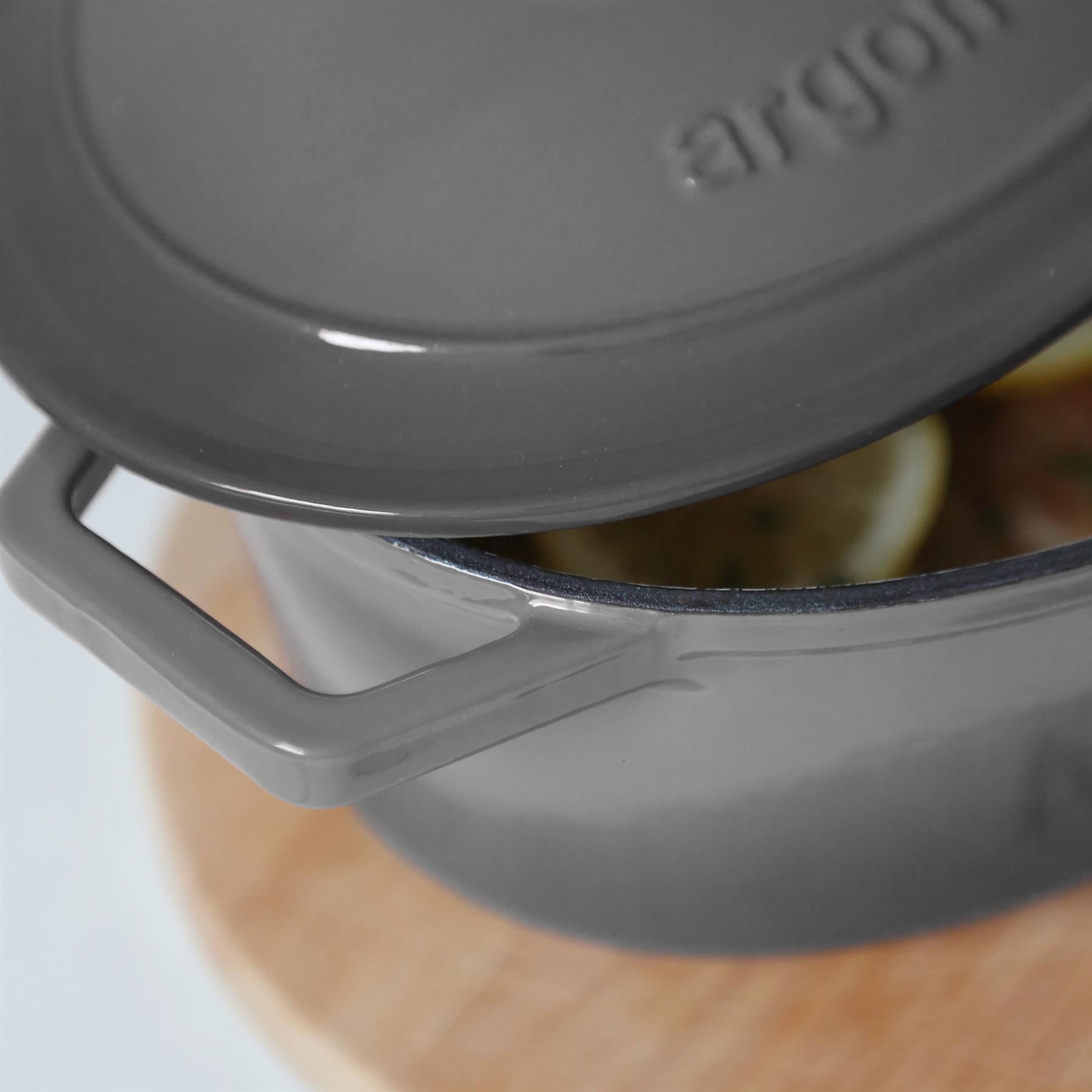 4.68L Dark Grey Oval Cast Iron Casserole Dish