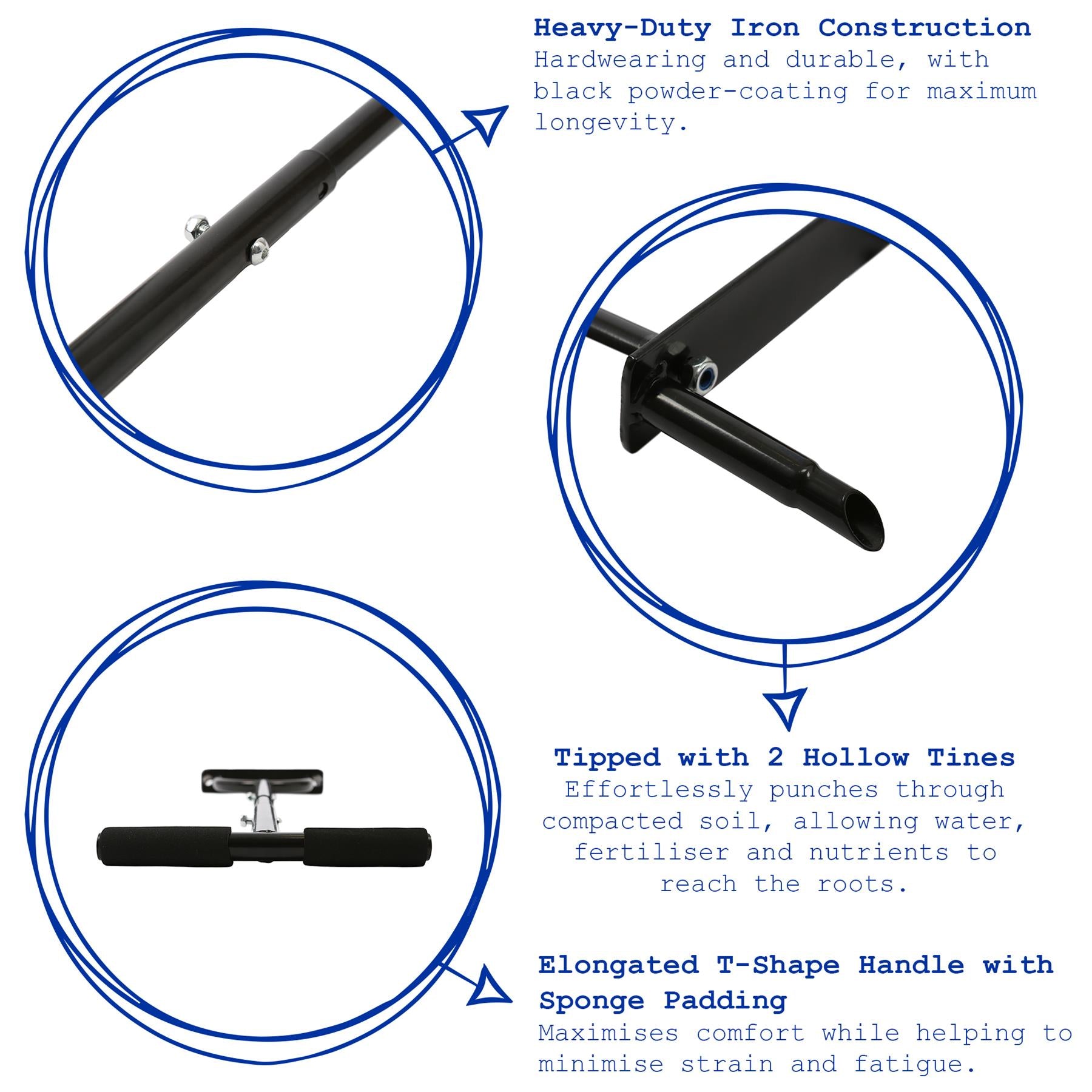 Hollow Tine Lawn Corer - 24.5cm x 1M - Black