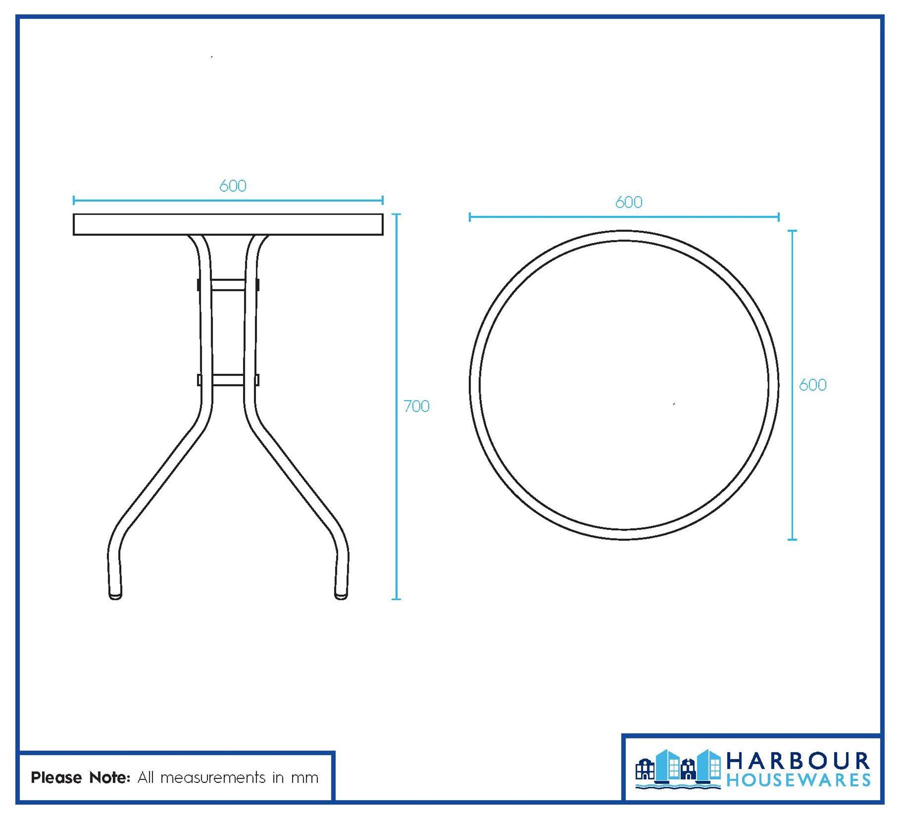 Sussex Round Glass Top Garden Dining Table - 60cm x 70cm - Black