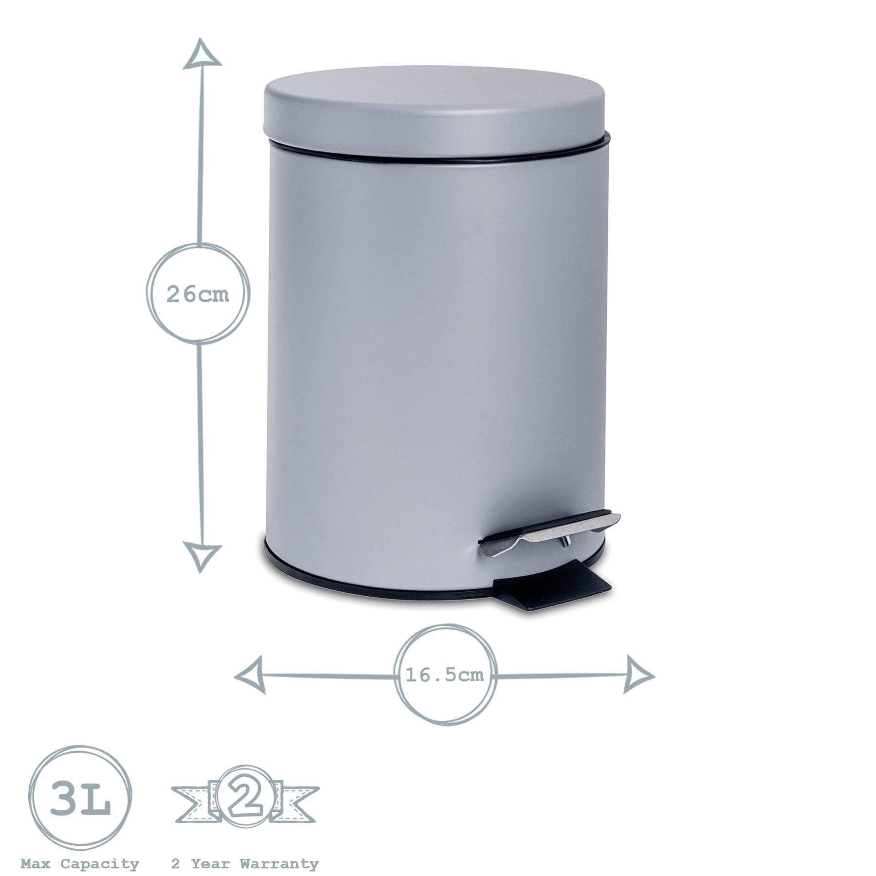Grey Round Stainless Steel Toilet Brush & Bin Set