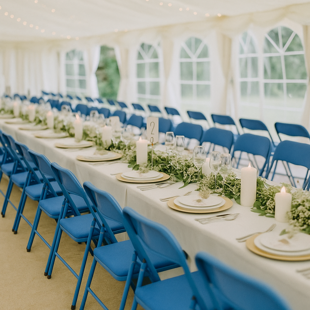 Blue Fabric Padded Folding Chair - Pack of Six