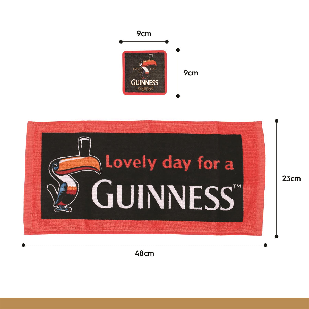 Guinness Toucan Bar Towel & Coasters Set - 23 x 48cm - Black/Red