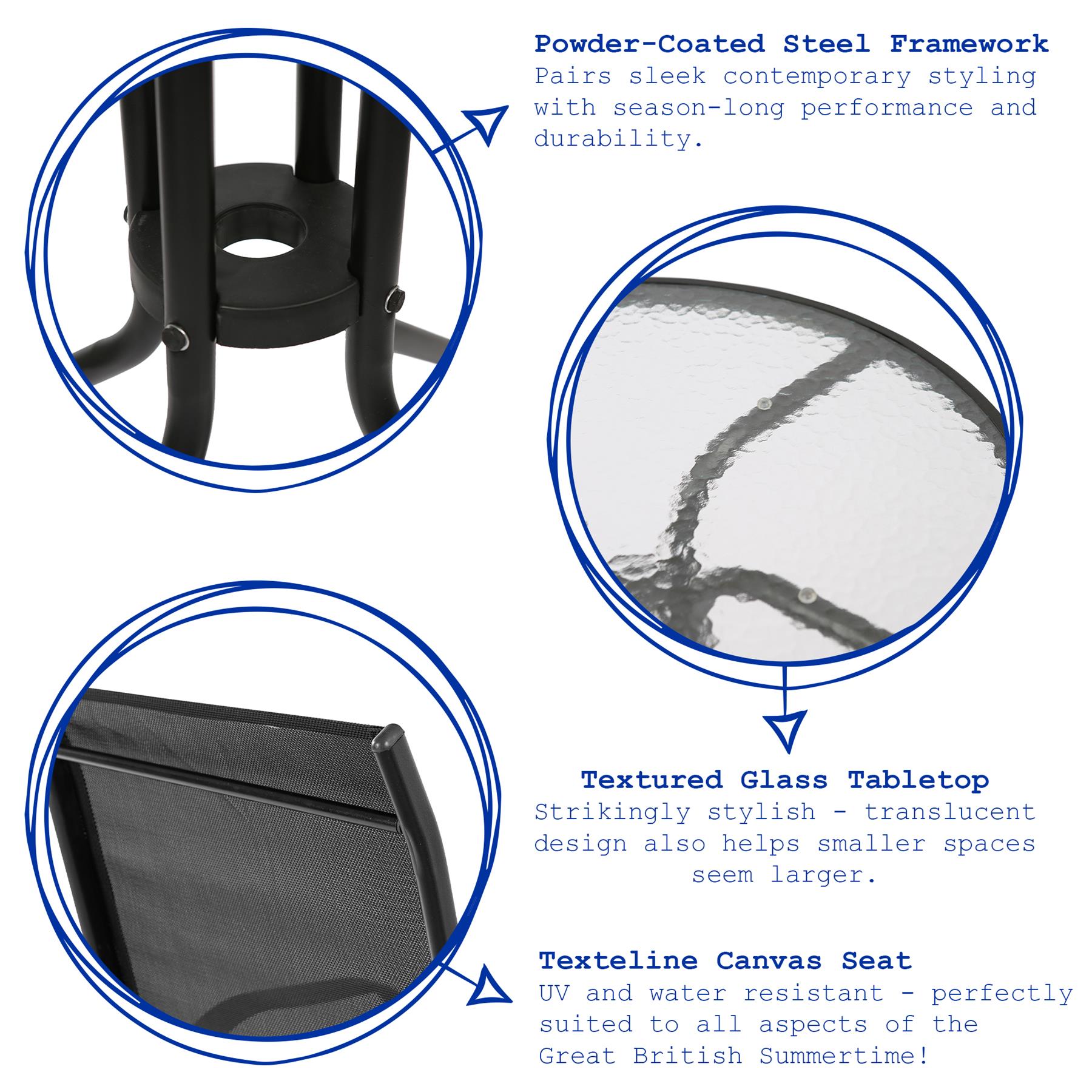 3 piece Round Glass Top Patio Garden Set - Black