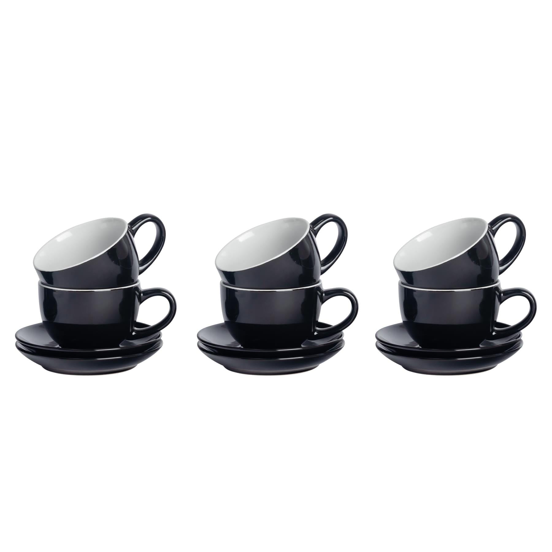 250ml Black Cappuccino Cups & Saucers - Pack of Six
