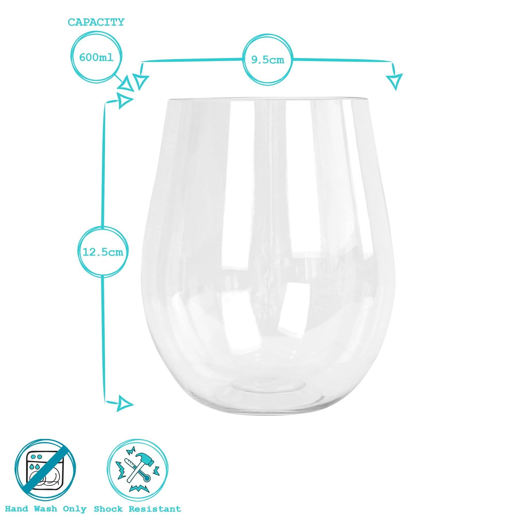 600ml Reusable Plastic Stemless Wine Glasses - Pack of Six