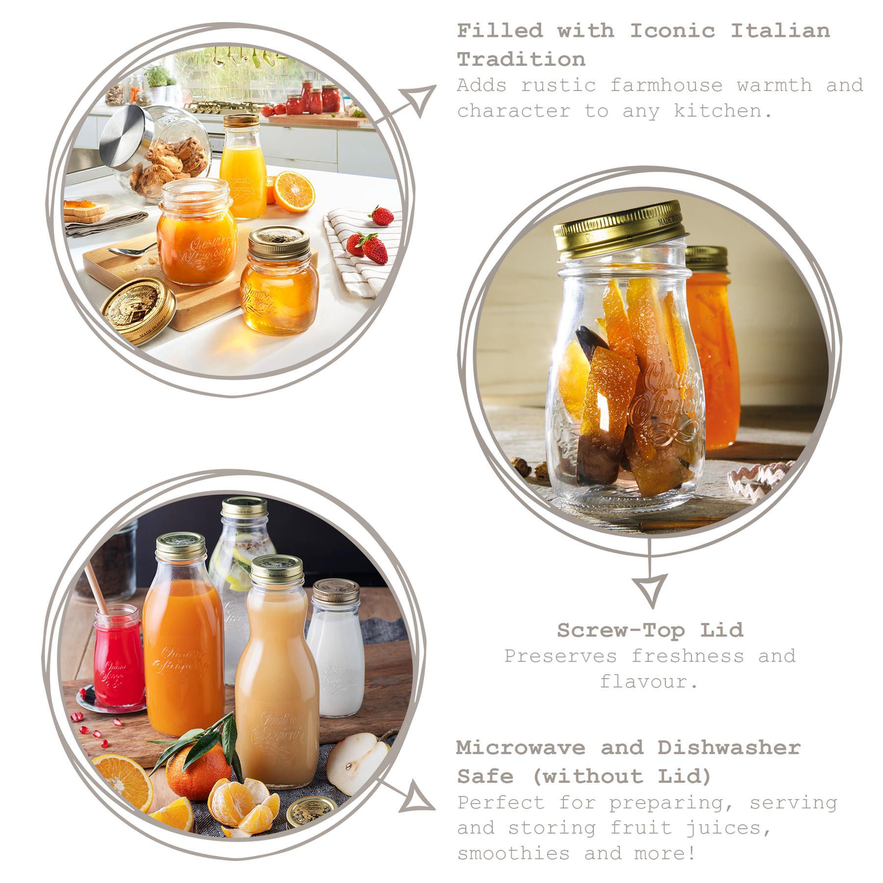 1L Quattro Stagioni Glass Juice Bottles with Screw Top Lid - Pack of 3