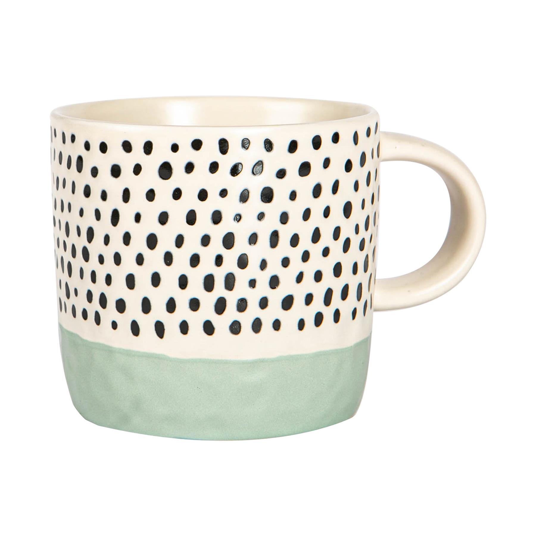 385ml Blue Colour Block Spot Portuguese Stoneware Coffee Mugs - Pack of Six