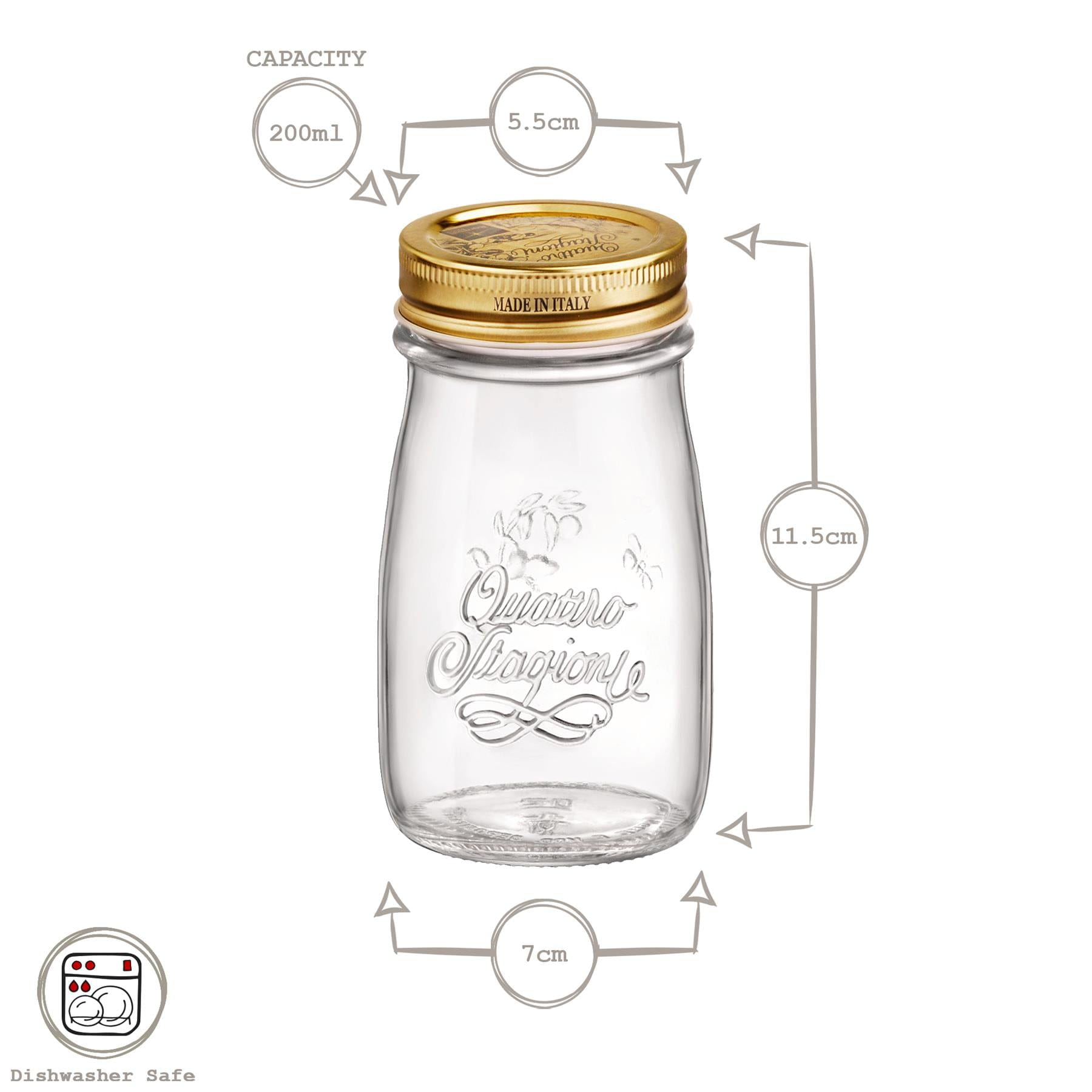 200ml Quattro Stagioni Glass Bottles with Screw Top Lid - Pack of 3