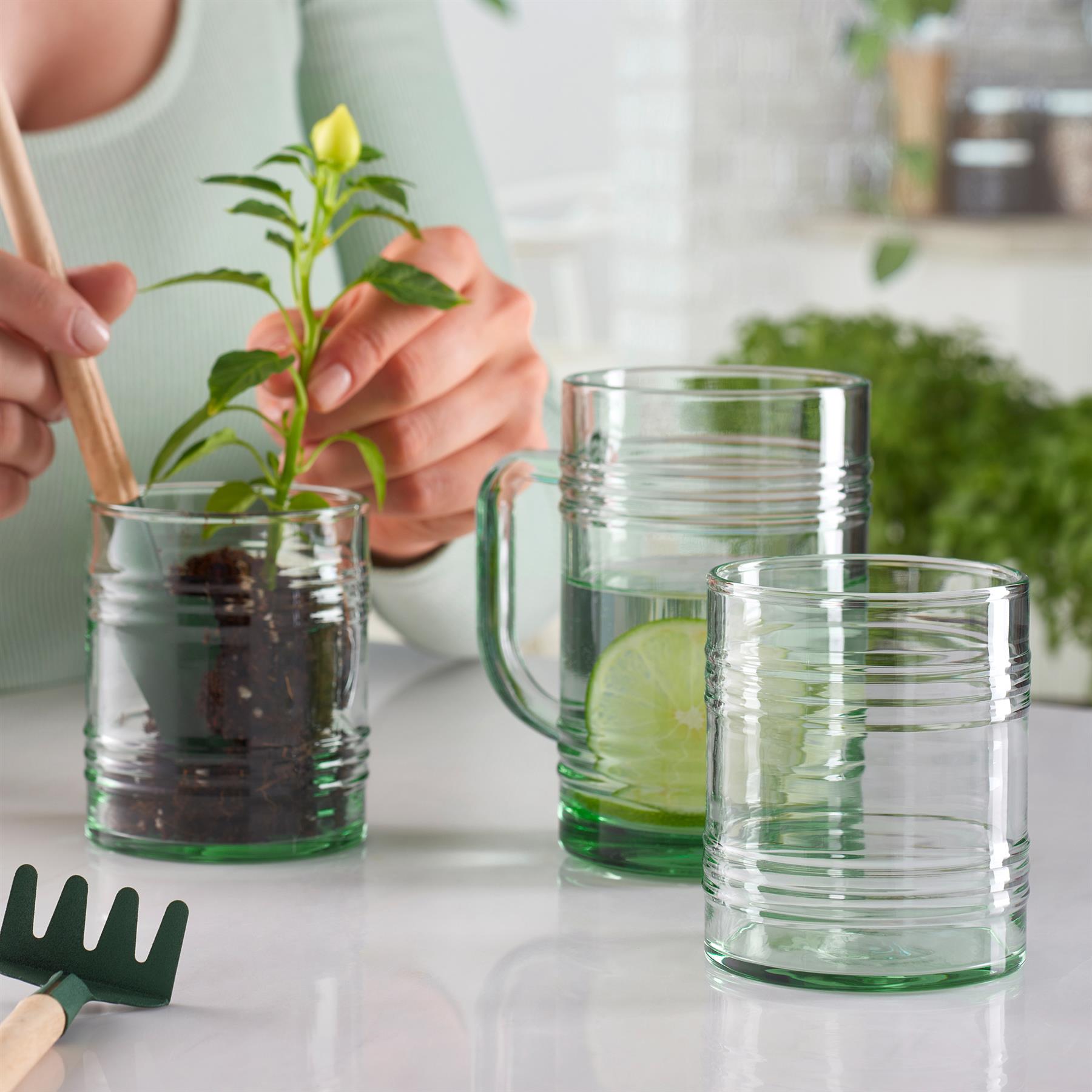 400ml Aware Tincan Recycled Glass Mugs - Green - Pack of Two