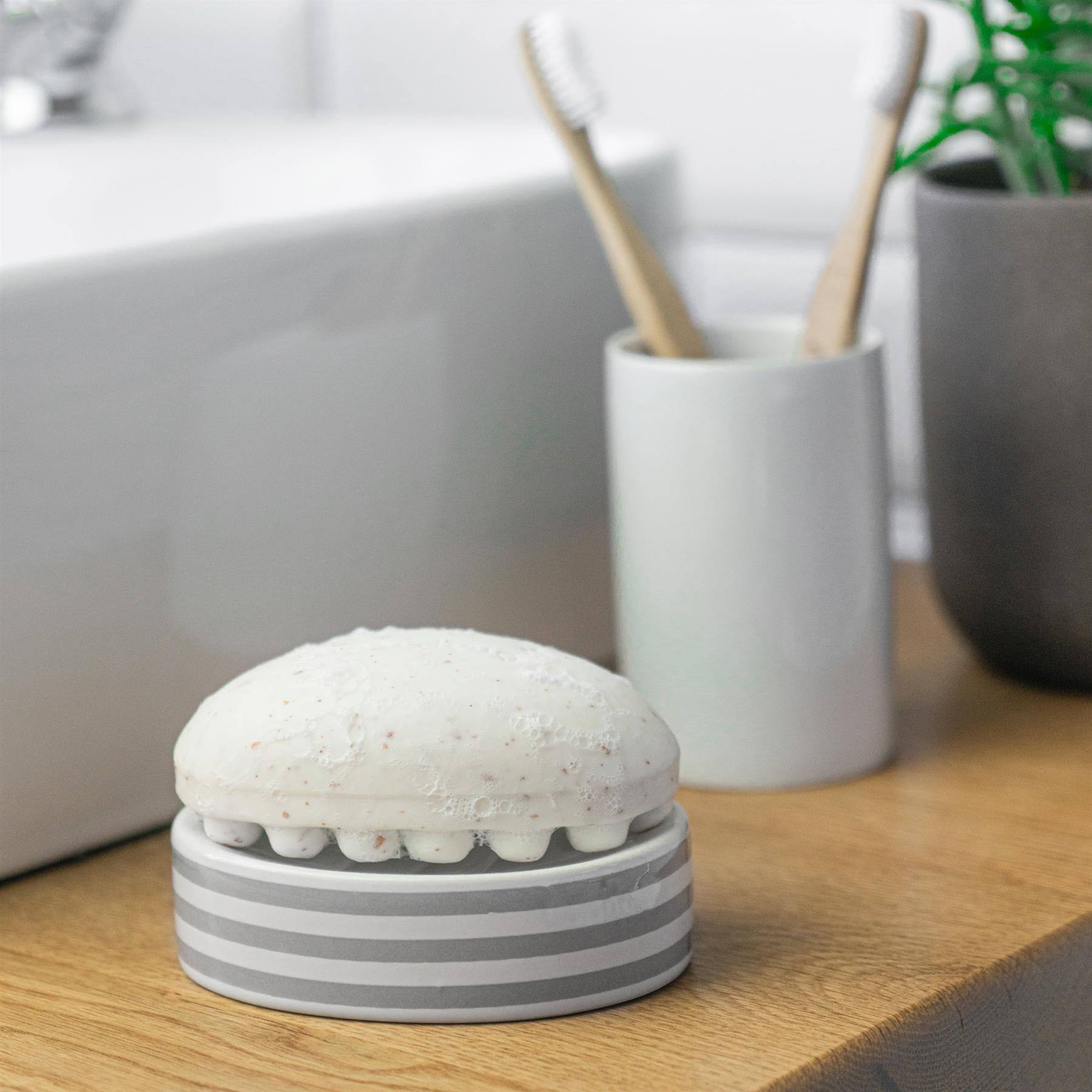 Grey Striped Ceramic Soap Dish