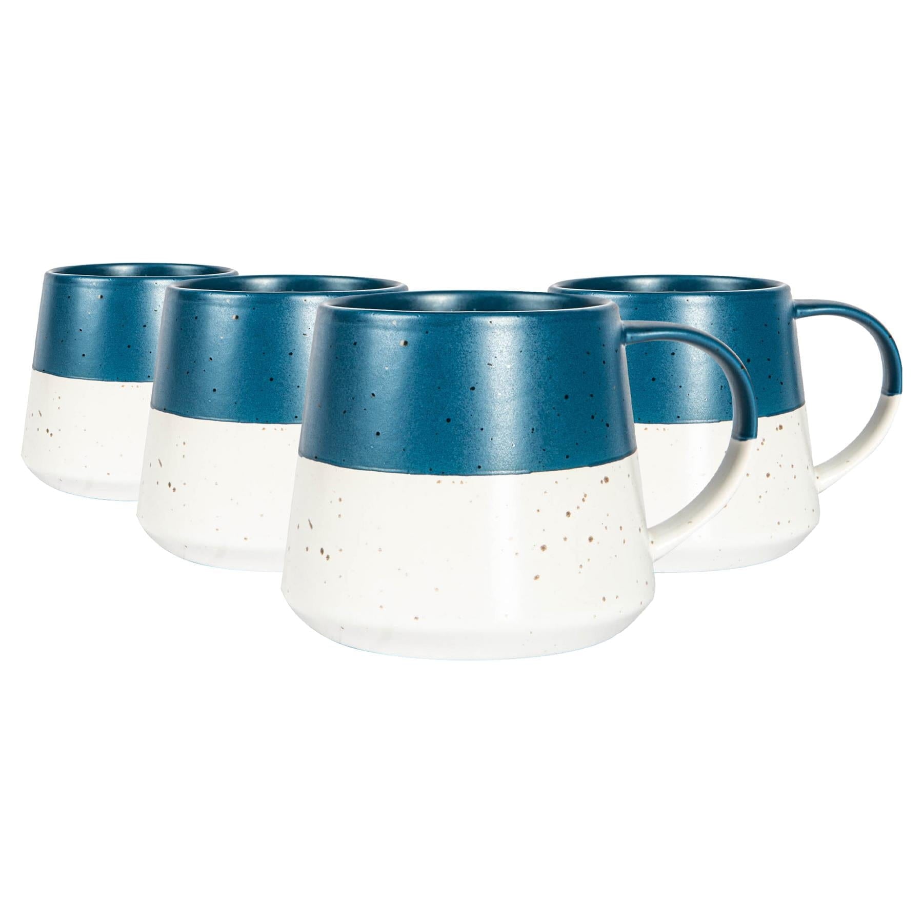 370ml Blue Colour Block Flecked Stoneware Belly Mugs - Pack of Four
