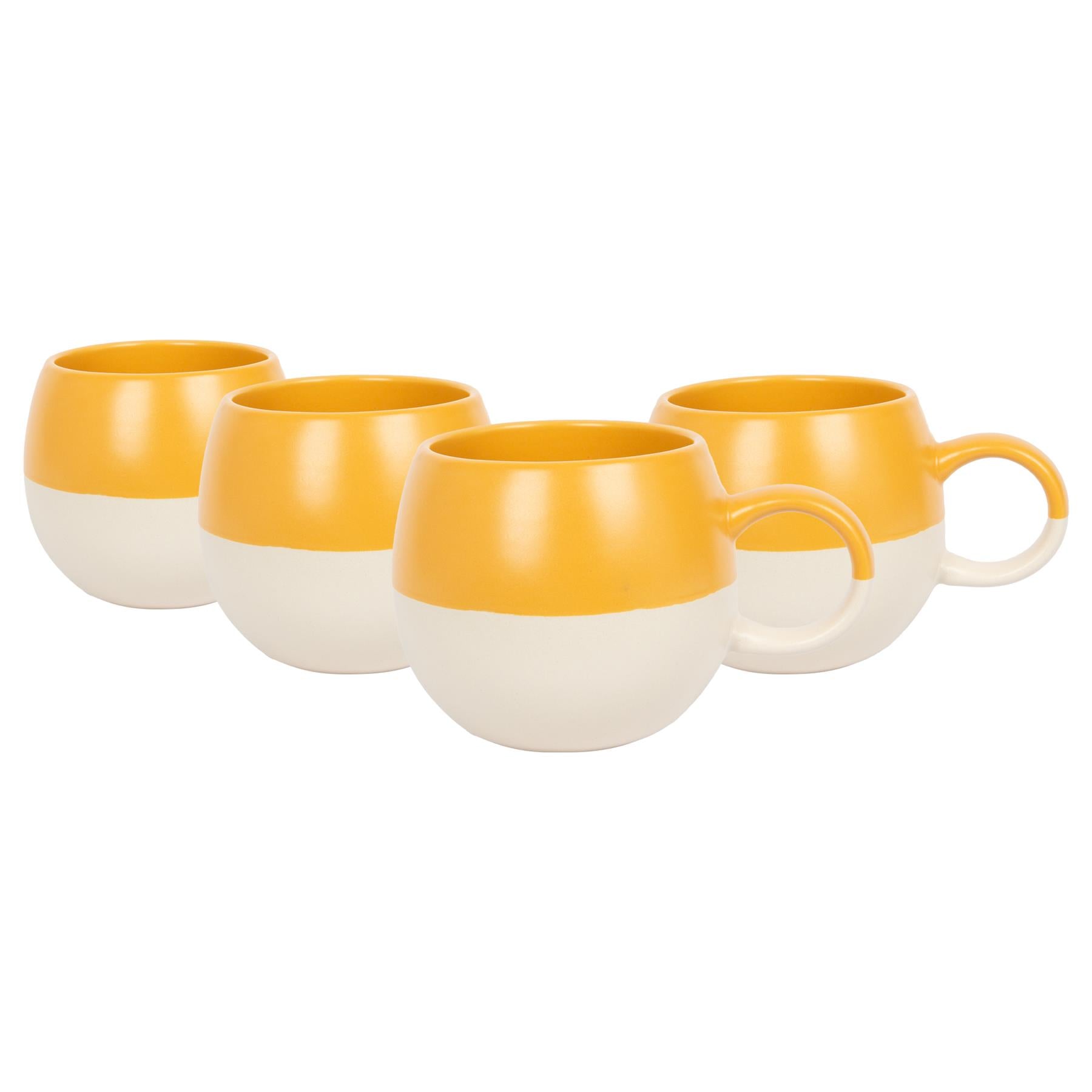 340ml Mustard Colour Block Stoneware Sphere Mugs - Pack of Four