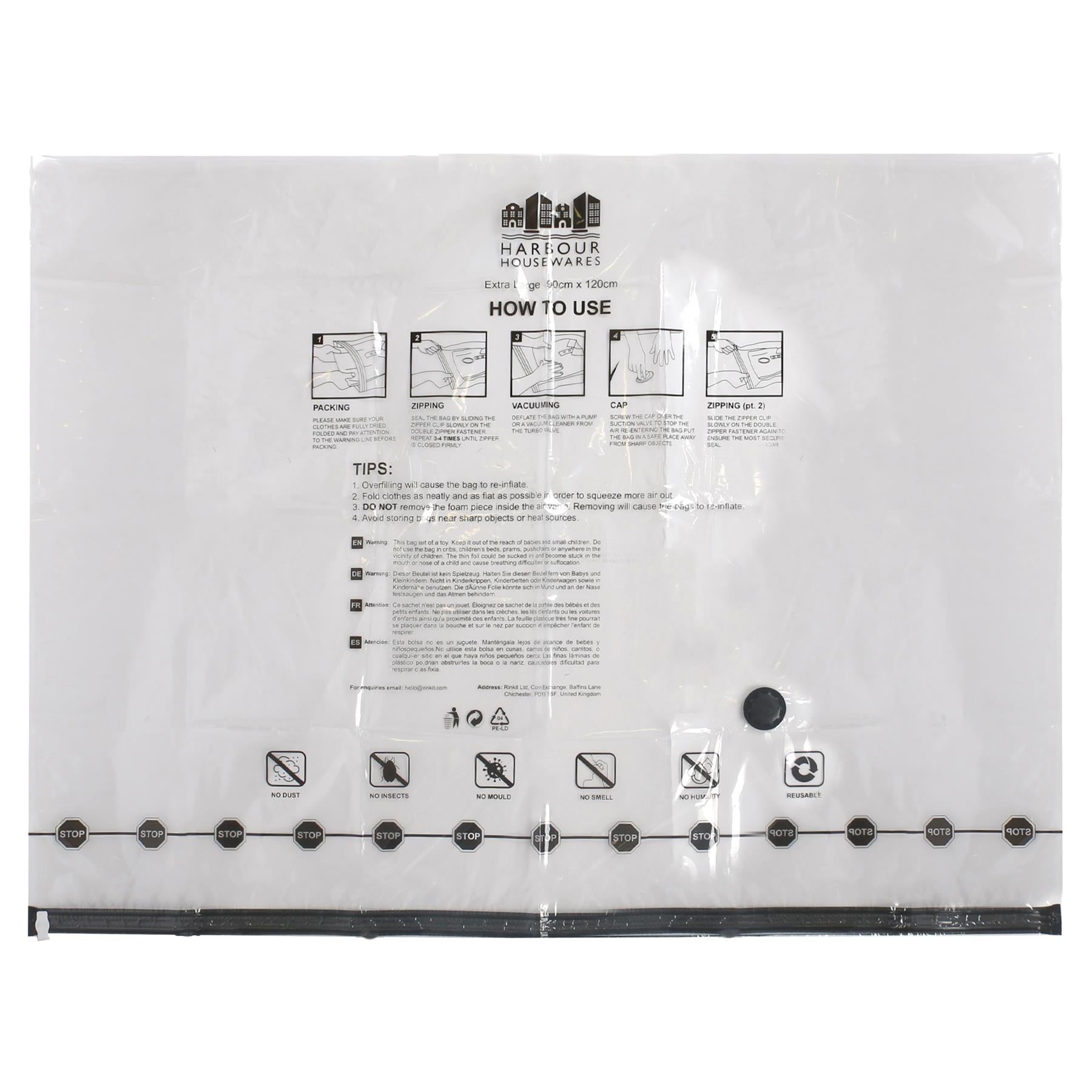 Vacuum Storage Bags with Hand Pump - Extra-Large (90 x 120cm) - Black - Pack of 5