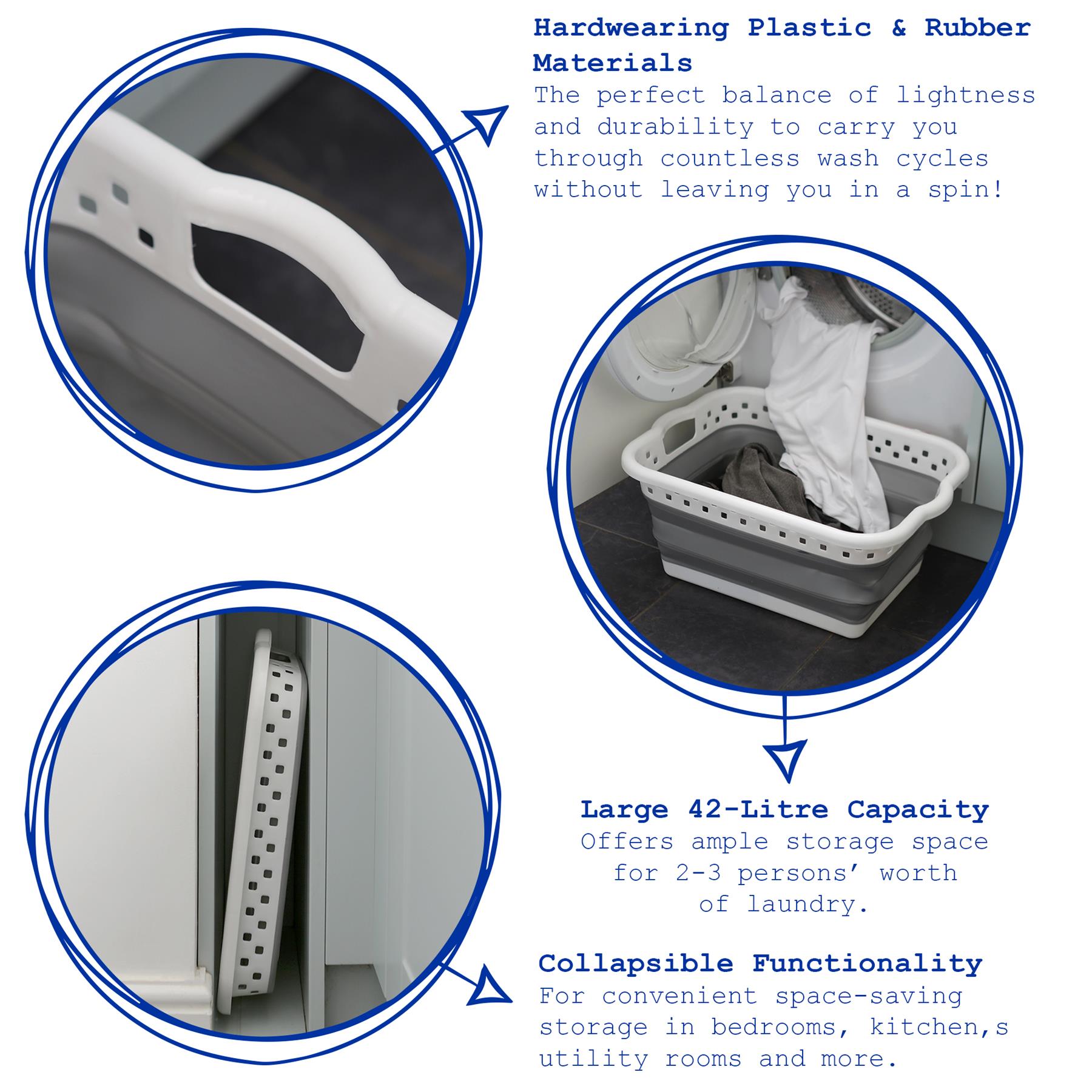 42L Collapsible Laundry Basket - White/Grey