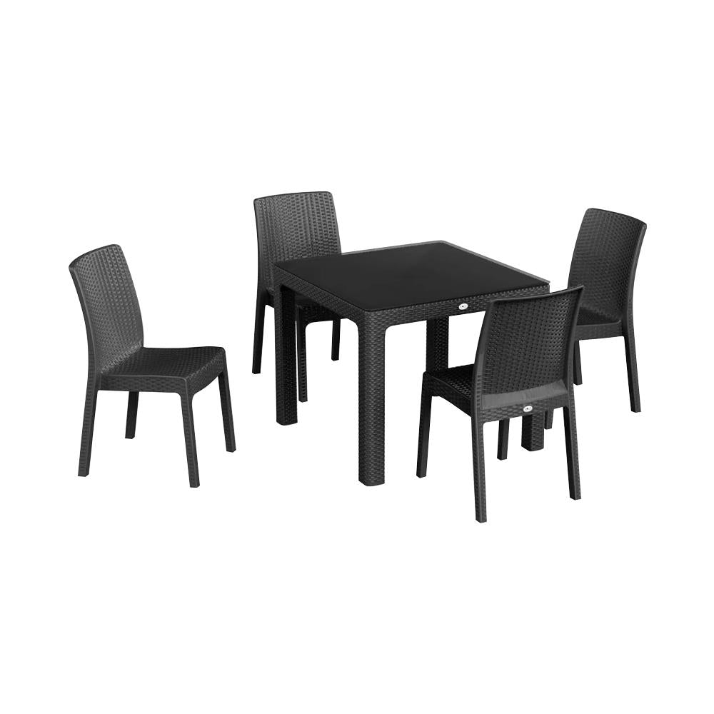5pc Noble Square Rattan Effect Patio Dining Set Set - 90cm x 90cm - Anthracite