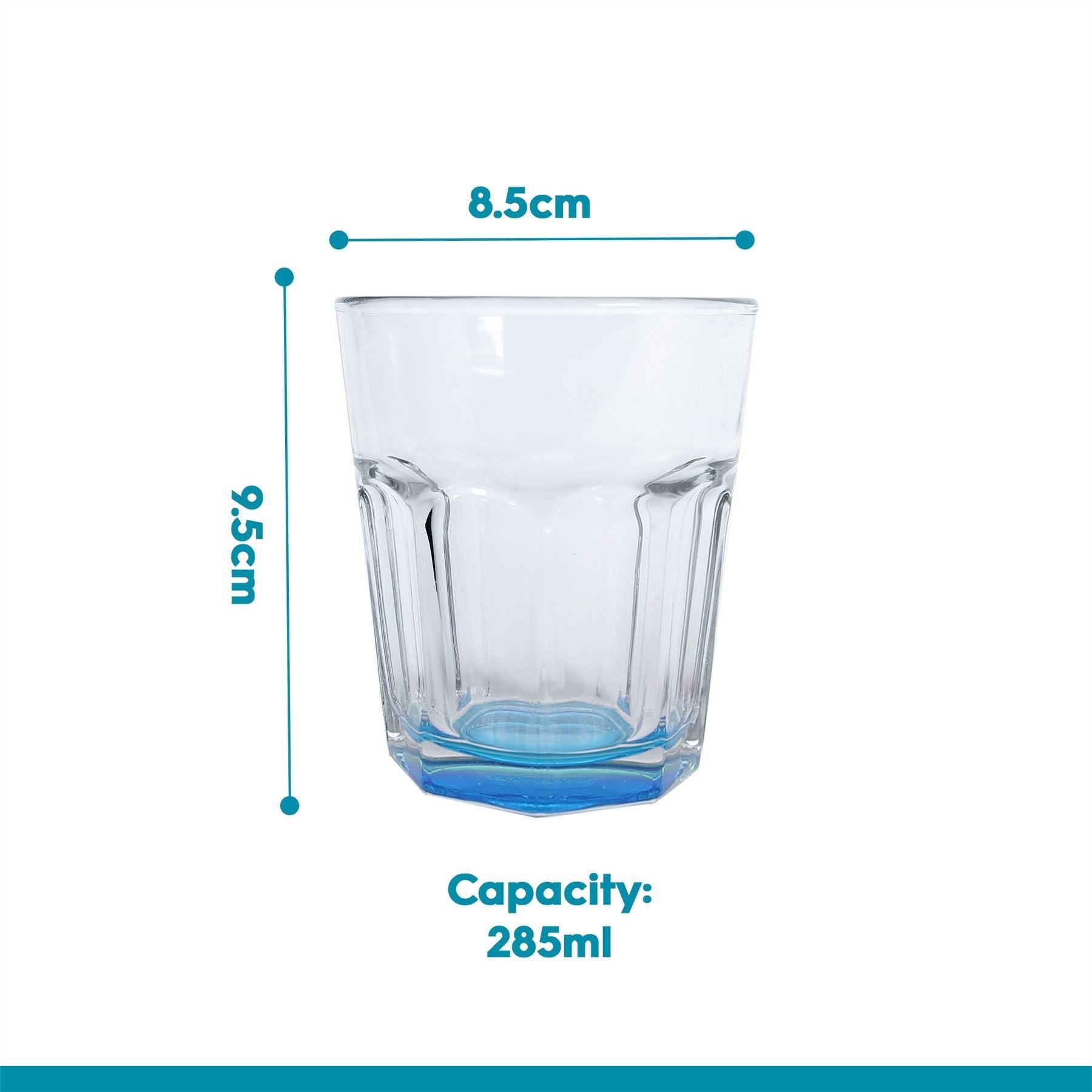 285ml Panelled Glass Tumblers with Coloured Base - Pack of Six