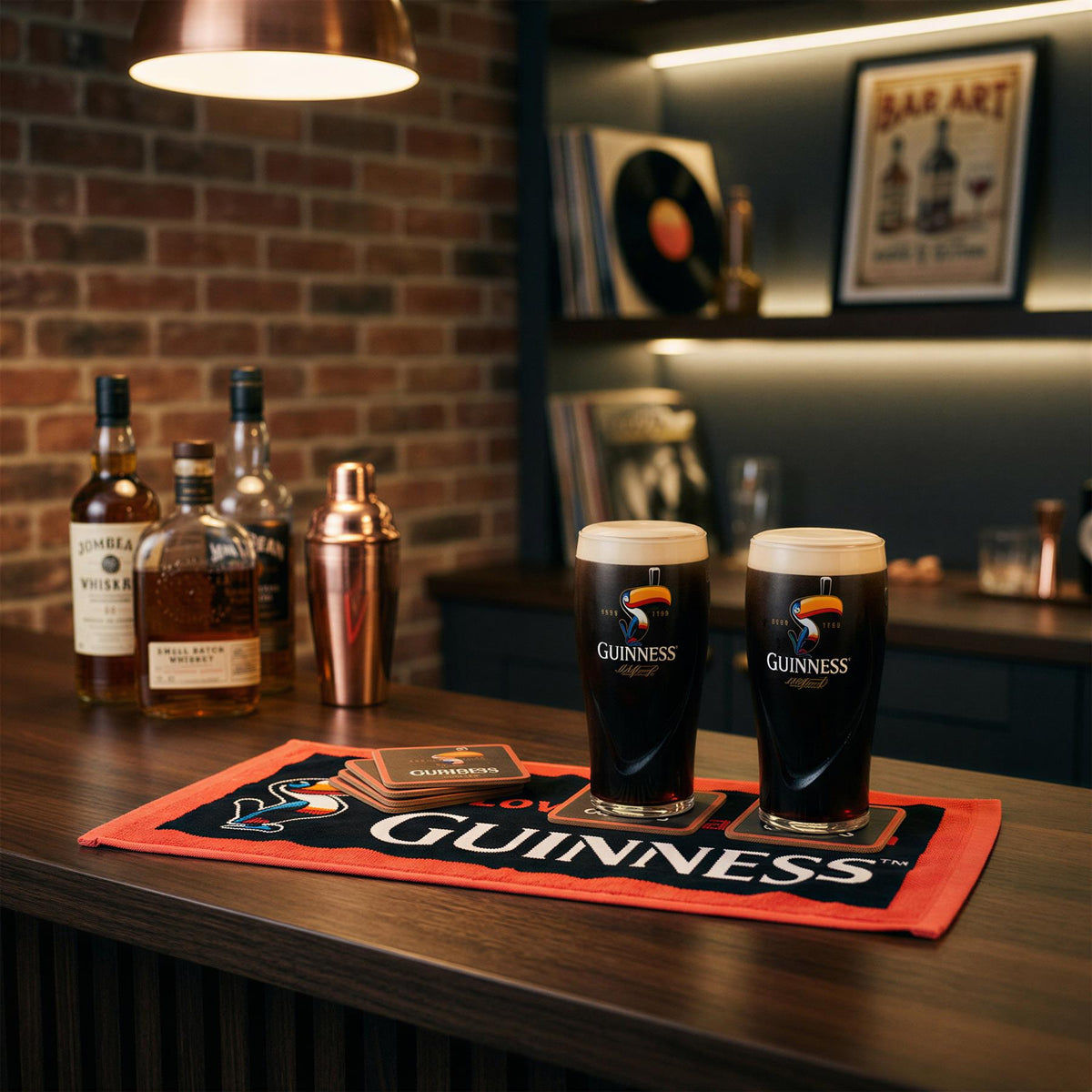 Guinness Toucan Bar Towel & Coasters Set - 23 x 48cm - Black/Red