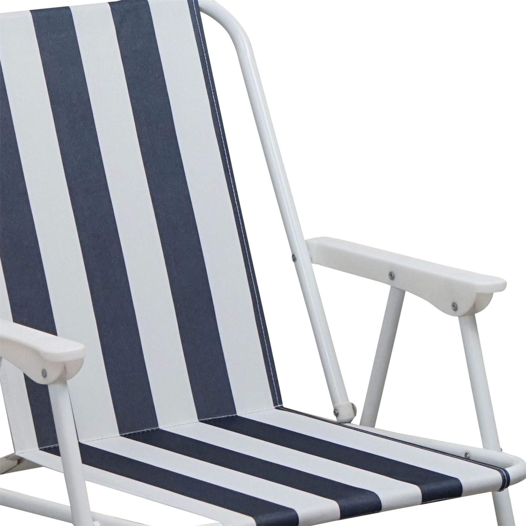 Blue & White Folding Metal Beach Chairs - Pack of Two