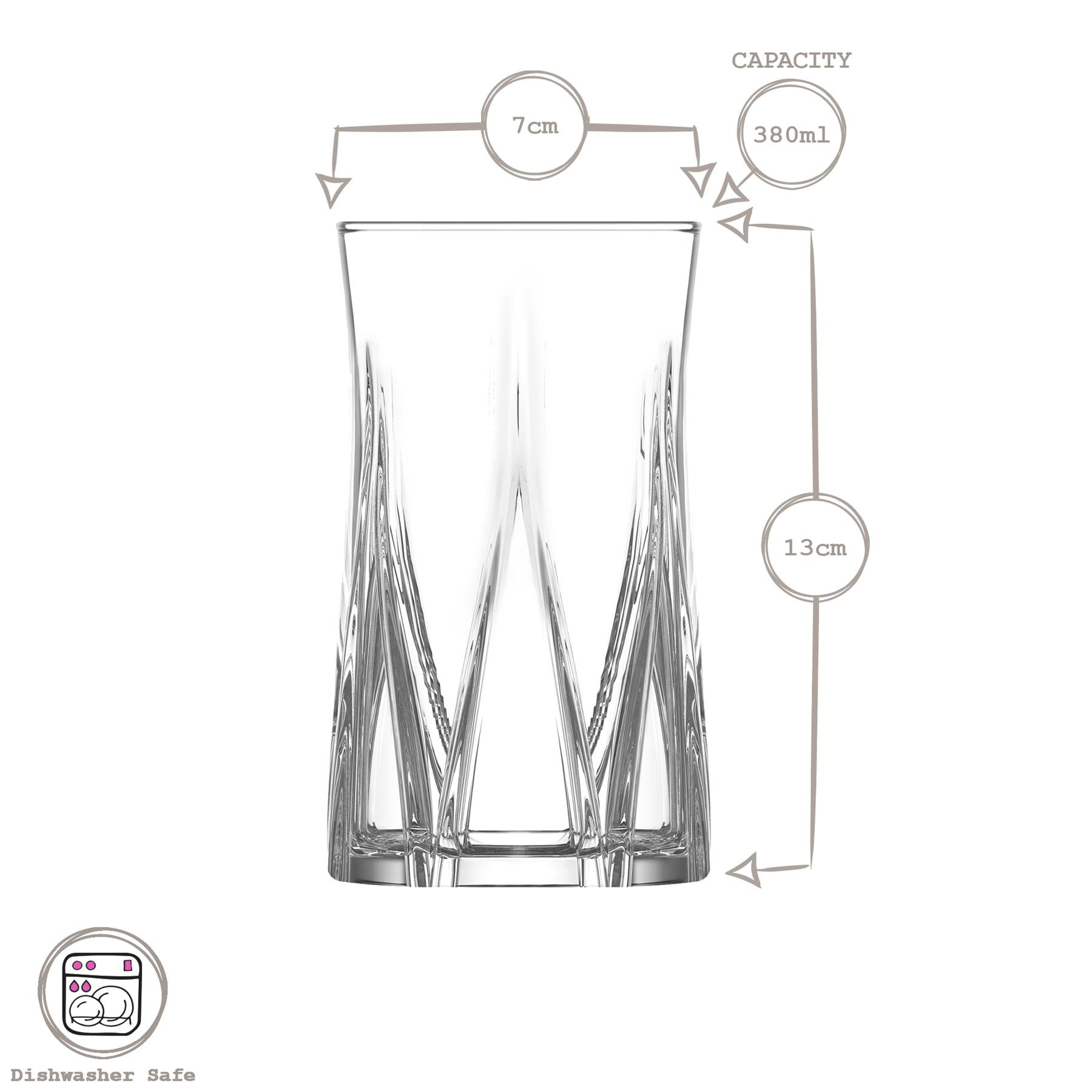 380ml Zoey Highball Glasses - Pack of 6