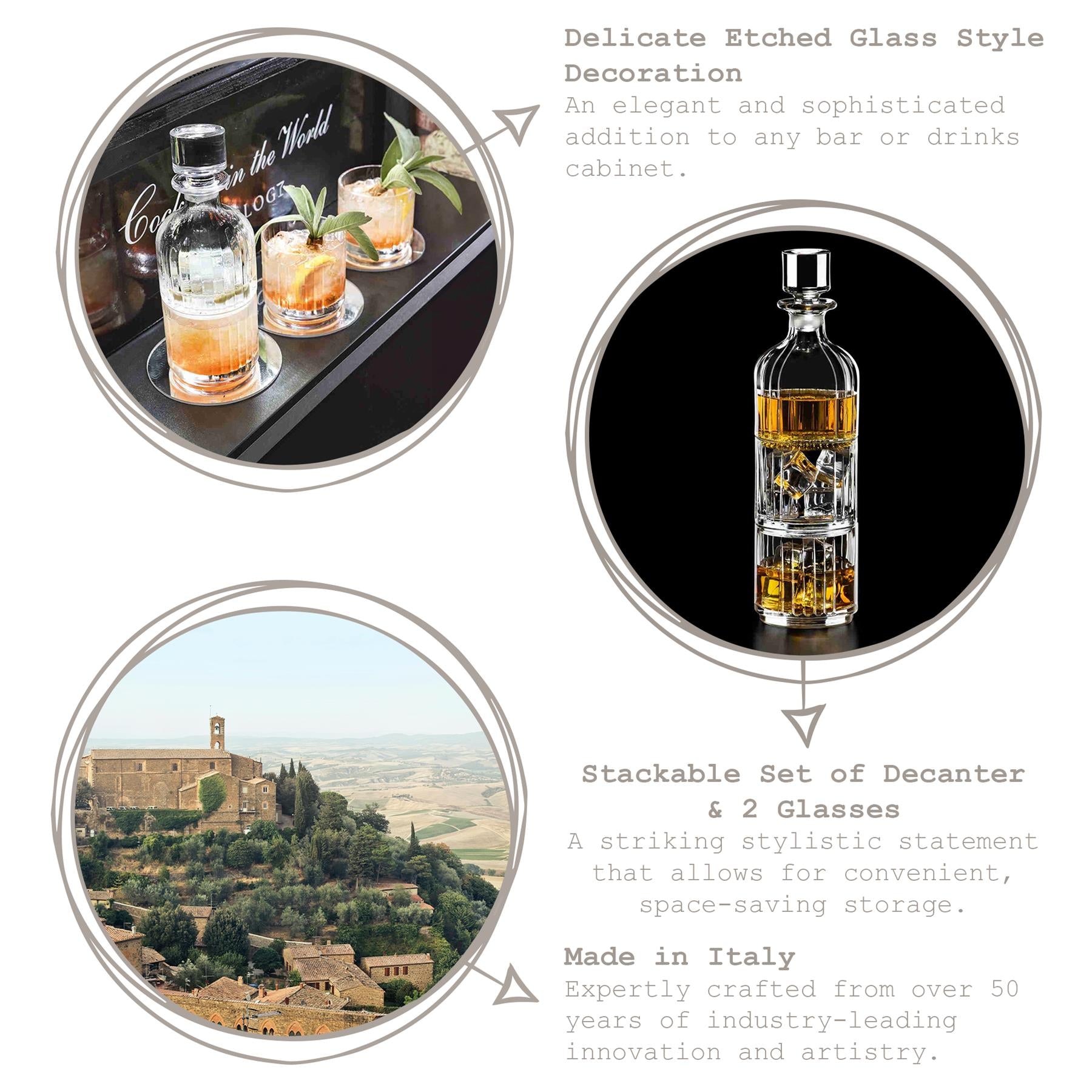 3 Piece 345ml Timeless Crystal Glass Whisky Decanter Set